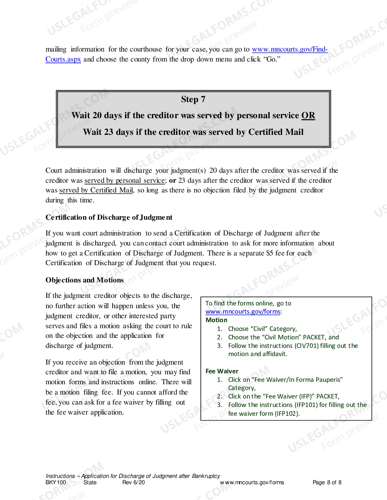 Preview Instructions - Application for Discharge of Judgment