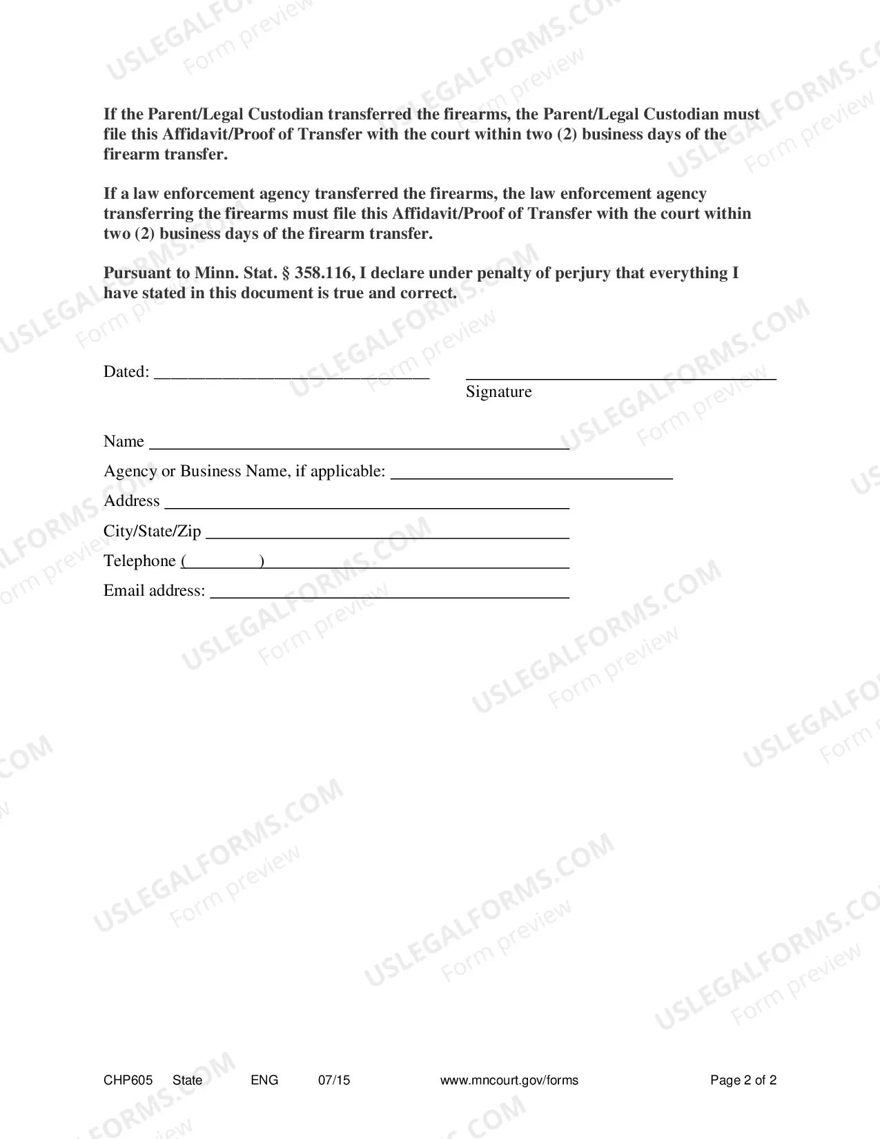Preview Affidavit / Proof of Transfer of Firearms