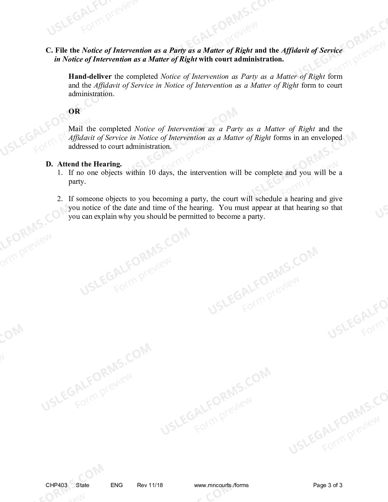 Preview Instructions - Notice of Intervention as a Matter of Right