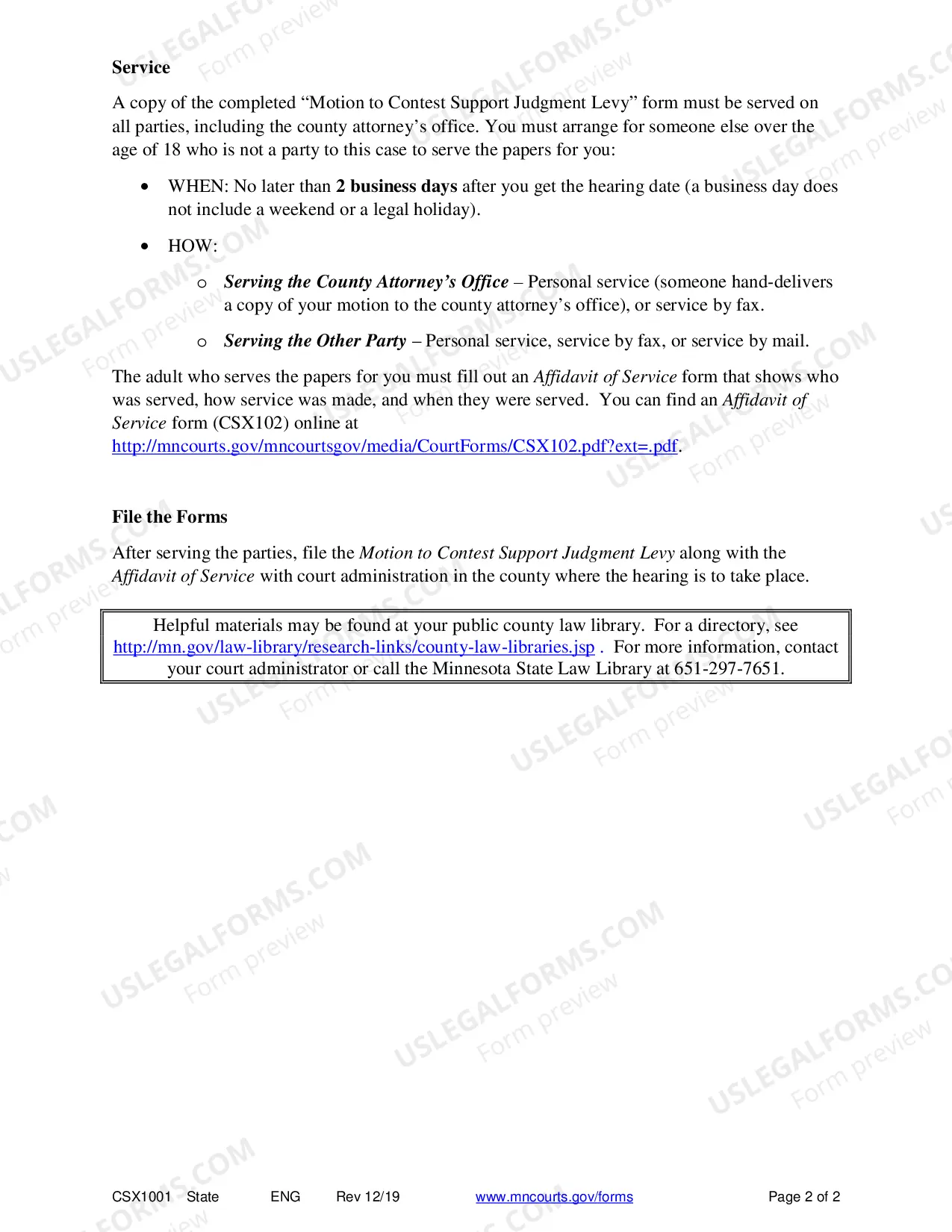 Preview Instructions - Motion to Contest Support Judgment Levy (FIDM)