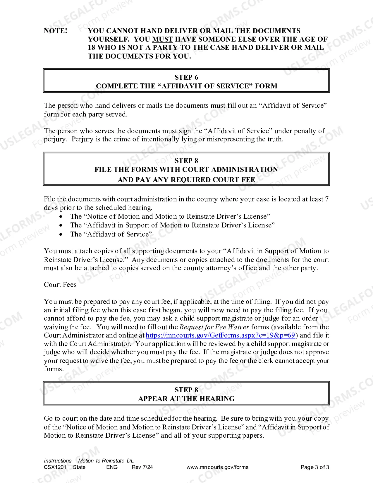 Preview Instructions - Motion to Reinstate Driver's License