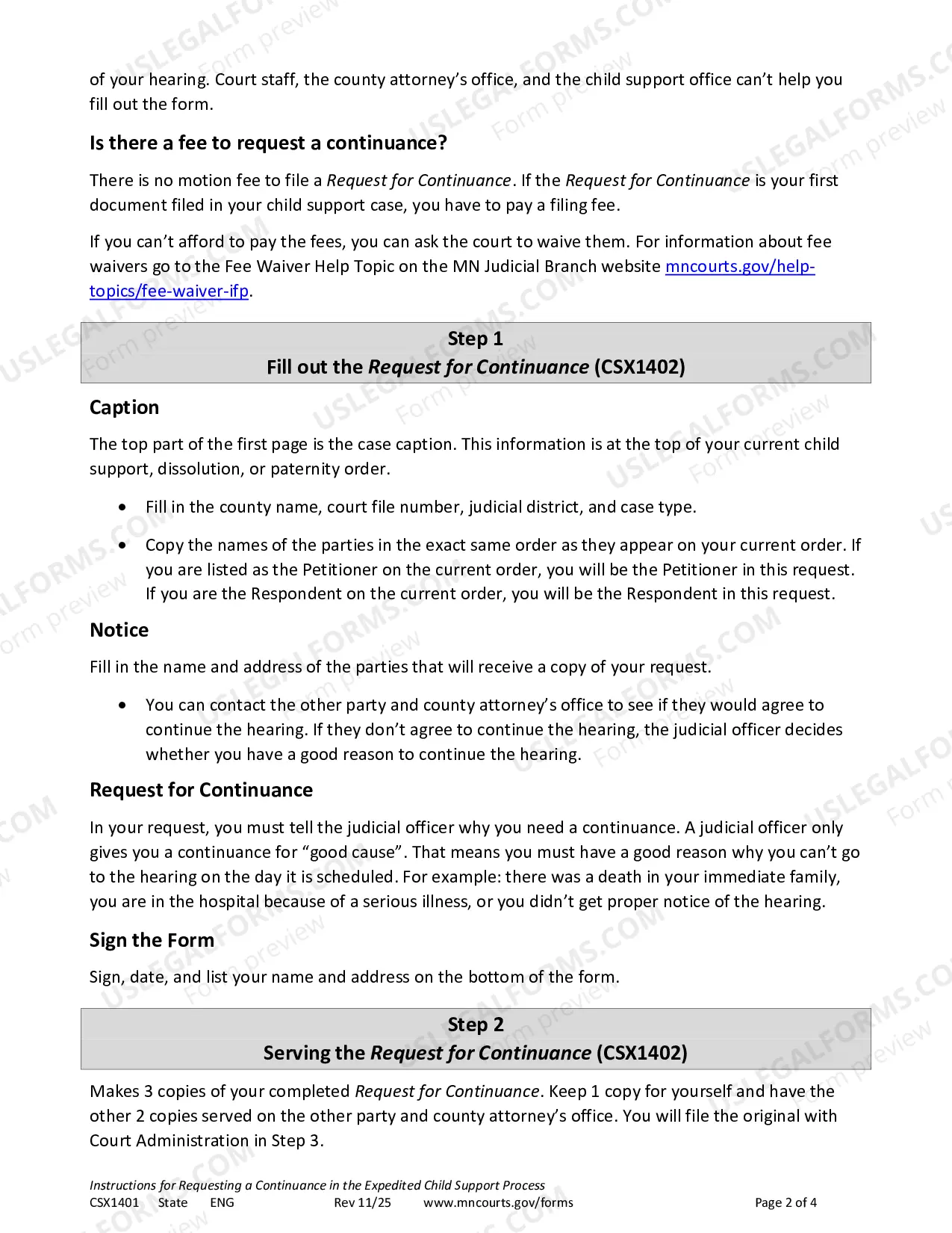 Preview Instructions - Request for Continuance