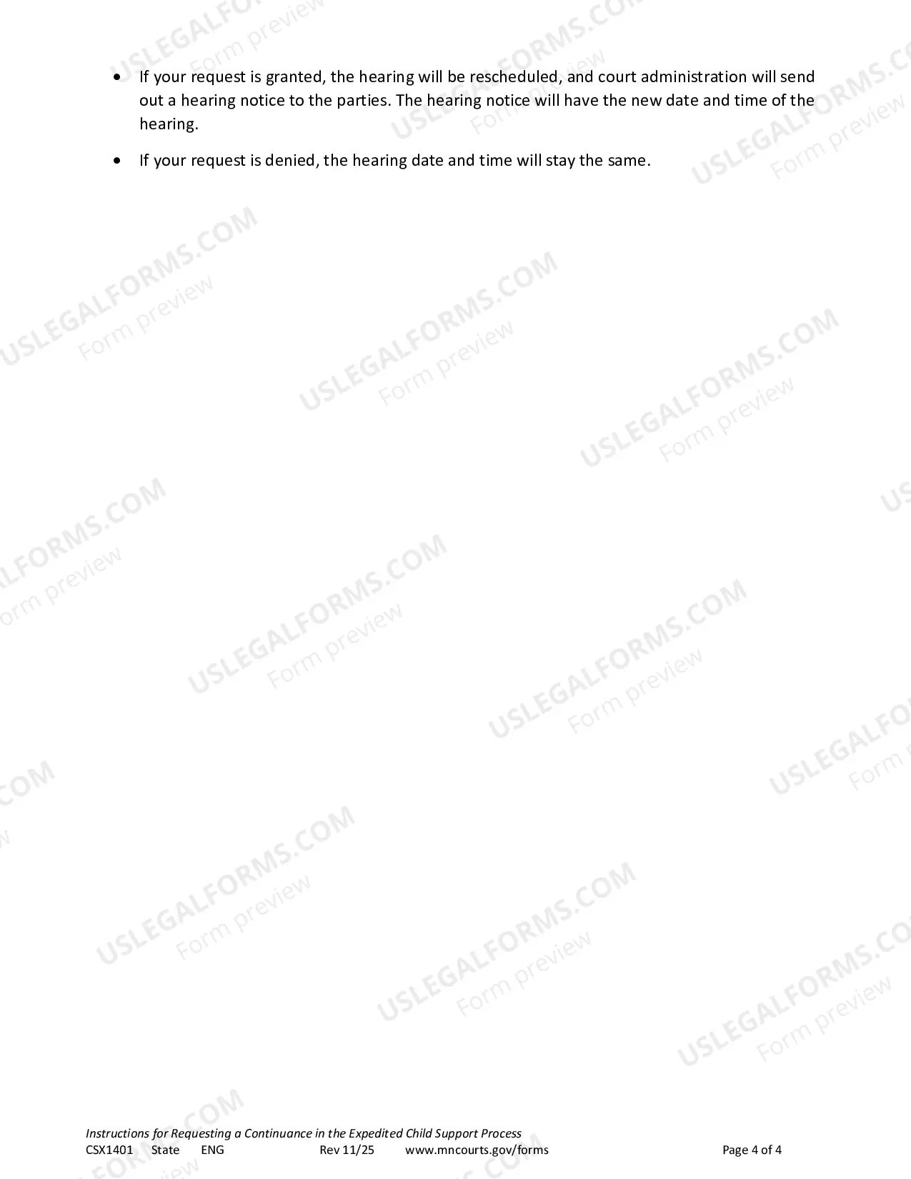 Preview Instructions - Request for Continuance