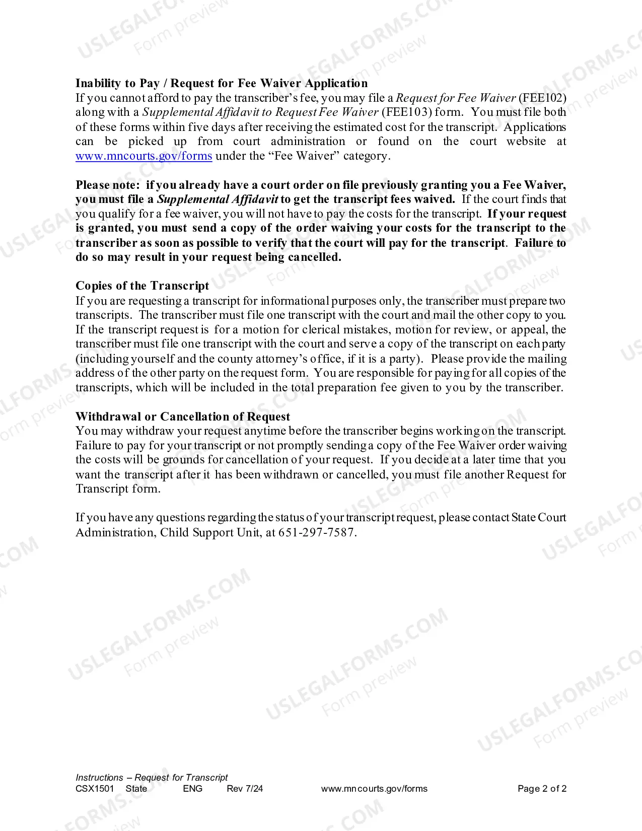 Preview Instructions - Request for Transcript