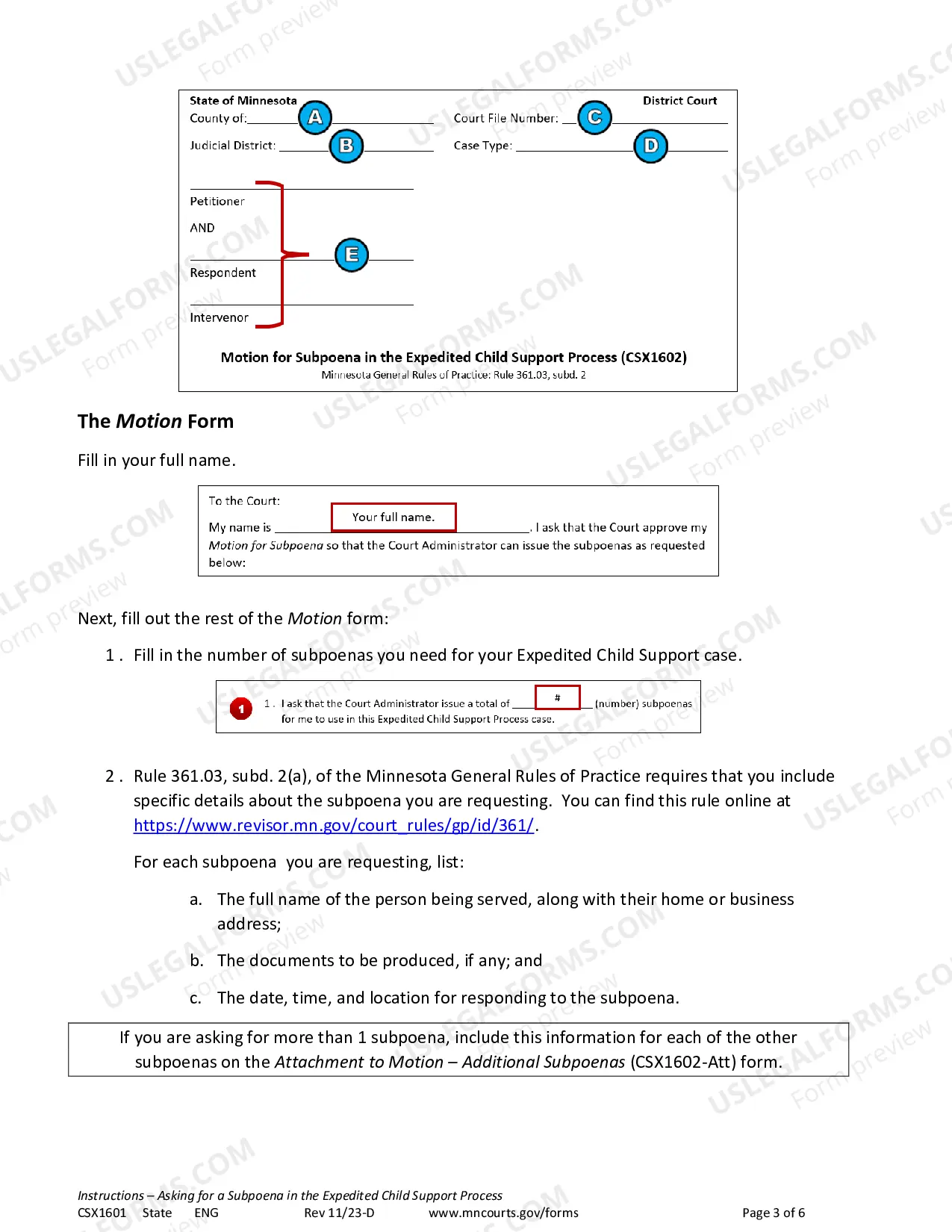 Preview Instructions - Request for Subpoena