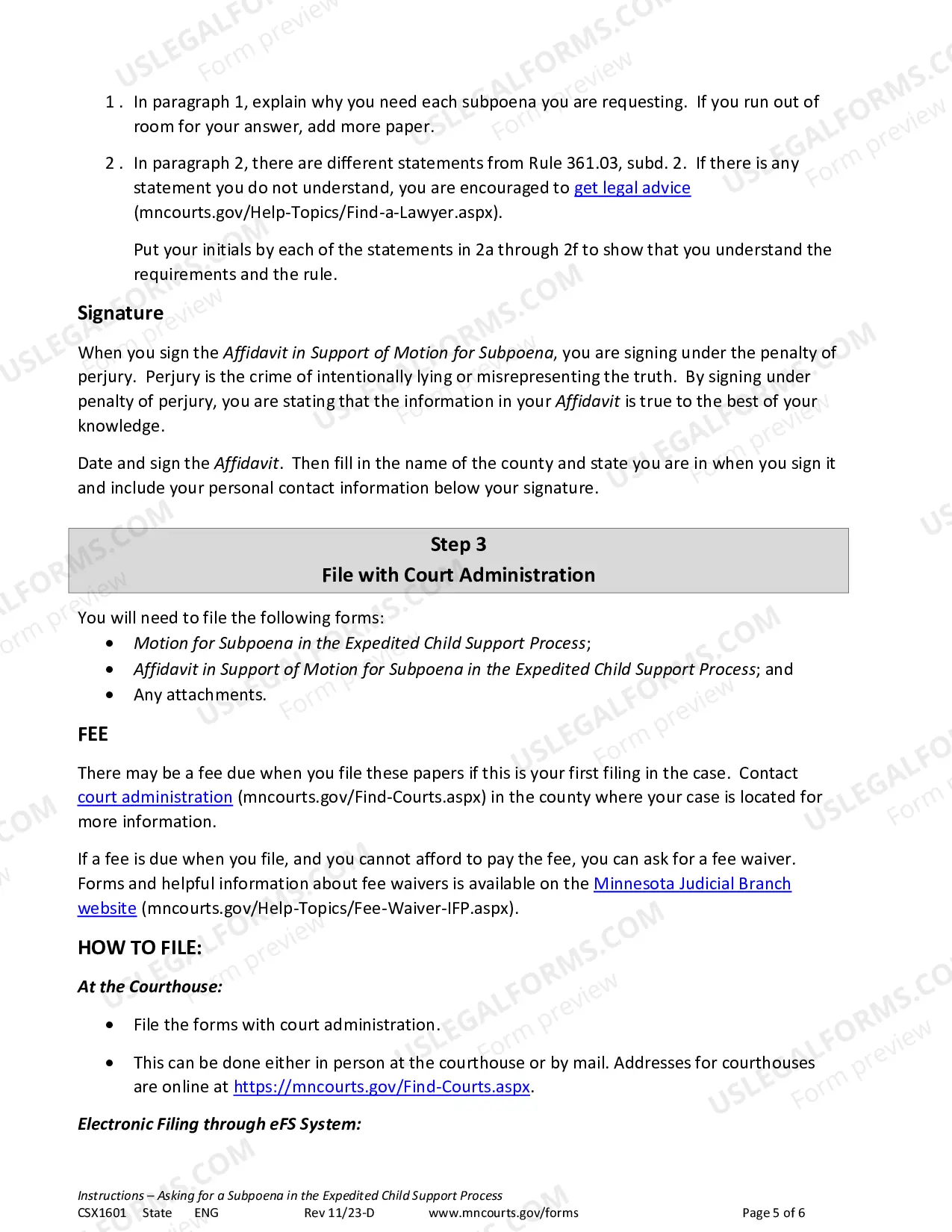 Preview Instructions - Request for Subpoena