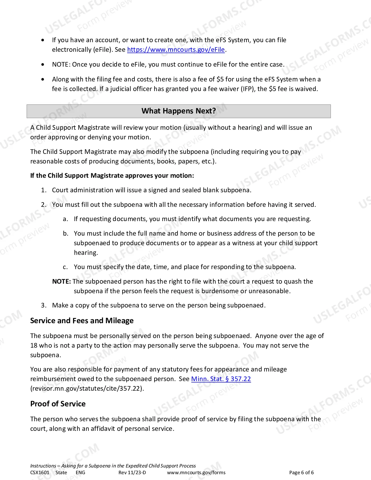 Preview Instructions - Request for Subpoena