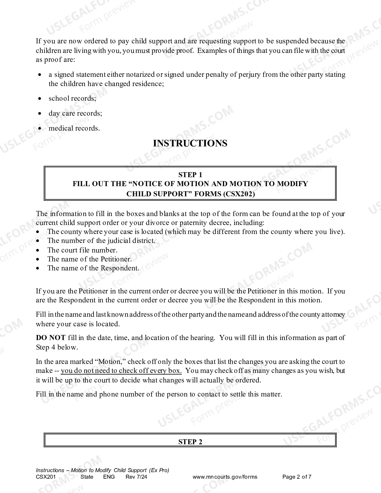 Preview Instructions - Motion to Modify Support