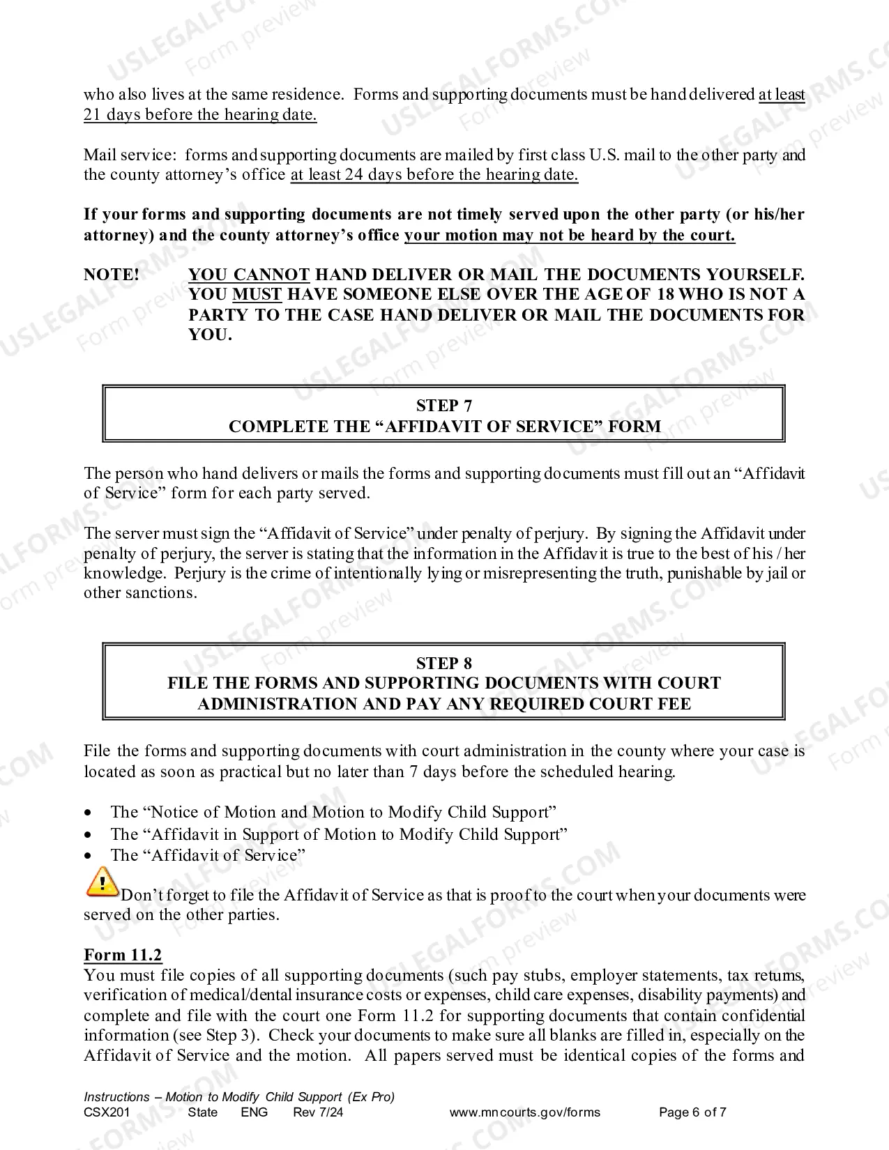 Preview Instructions - Motion to Modify Support