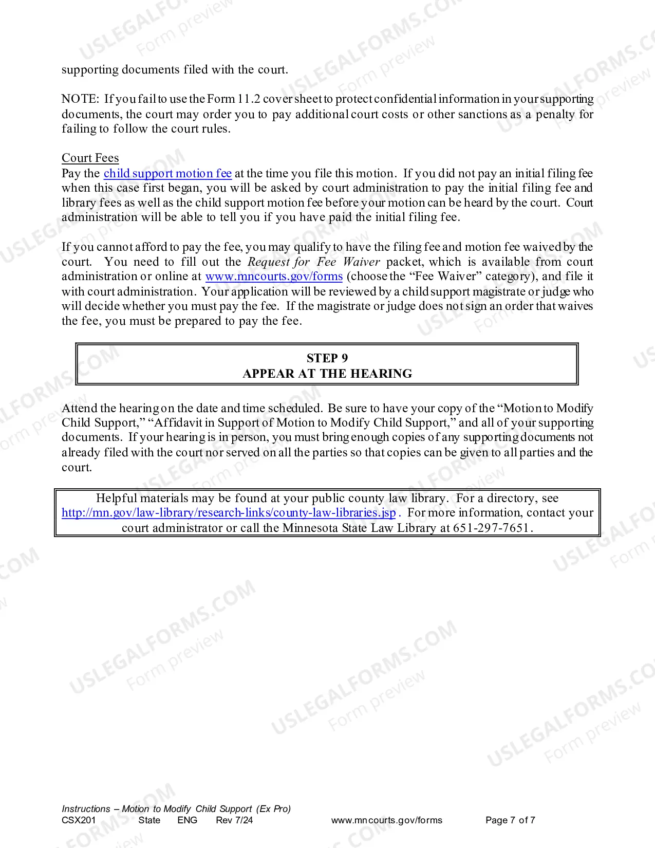 Preview Instructions - Motion to Modify Support