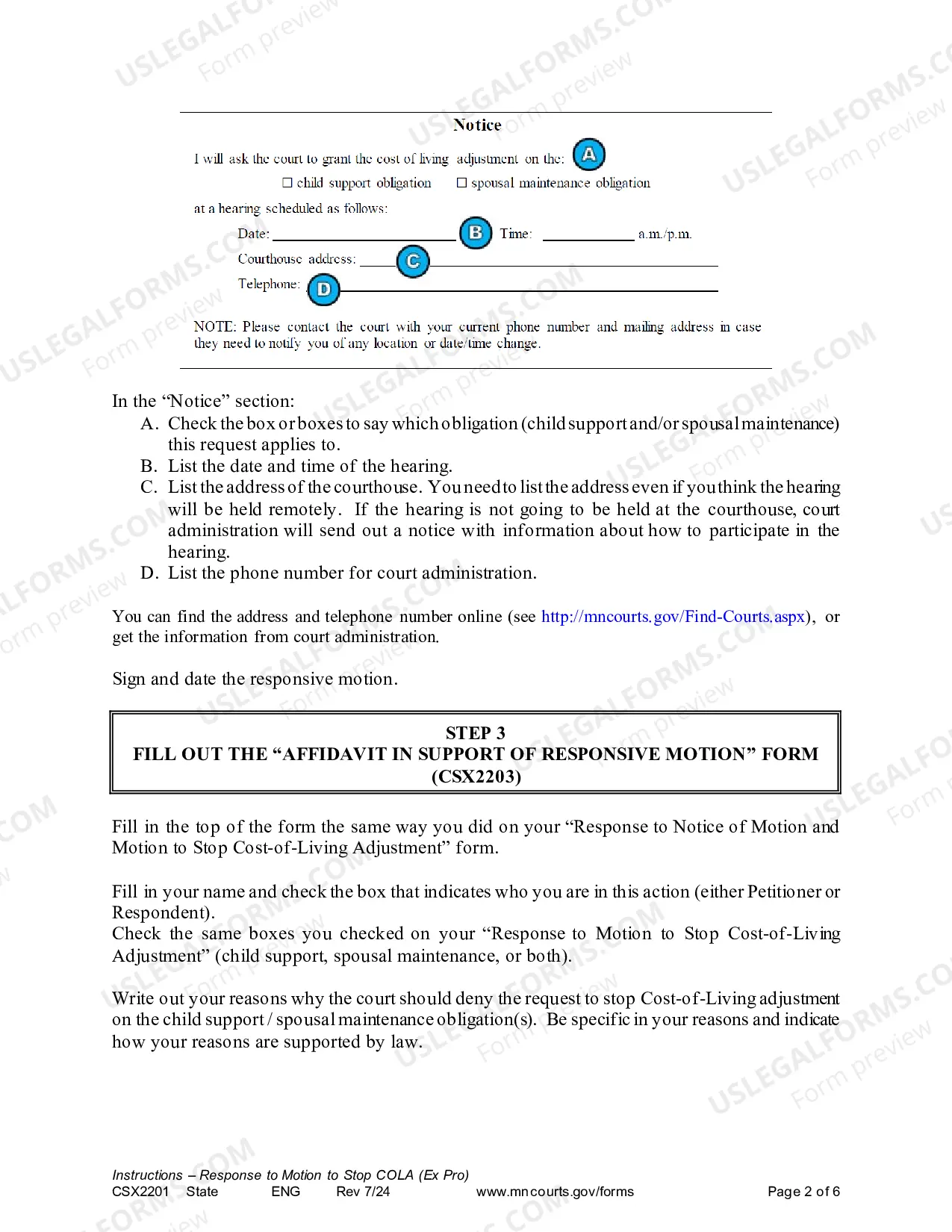 Preview Instructions for Response to Motion to Stop COLA