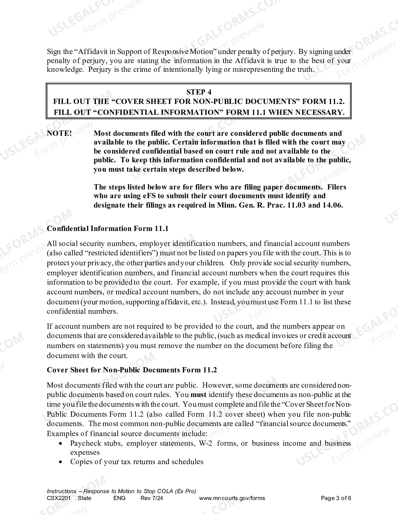 Preview Instructions for Response to Motion to Stop COLA