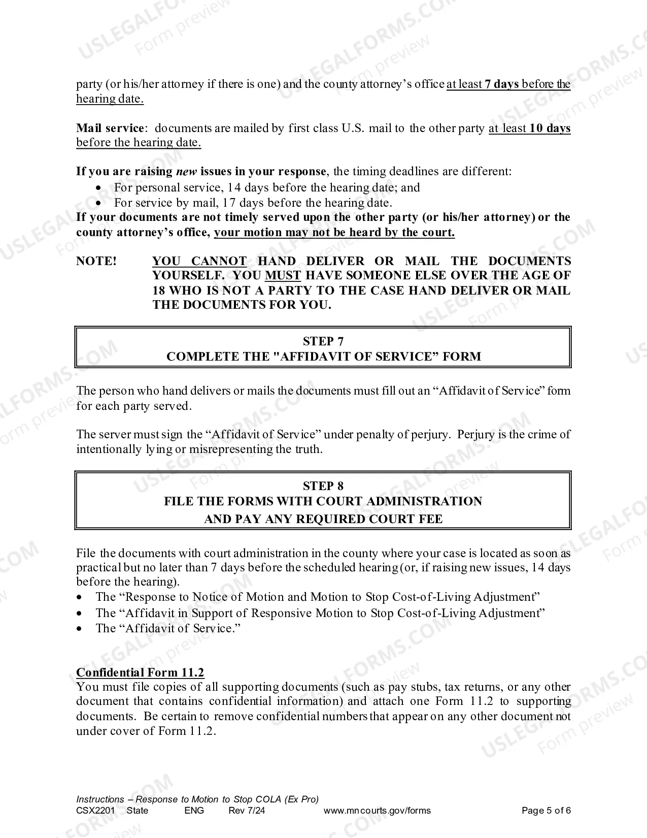 Preview Instructions for Response to Motion to Stop COLA