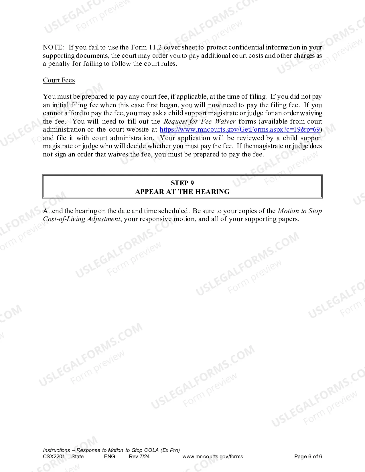 Preview Instructions for Response to Motion to Stop COLA