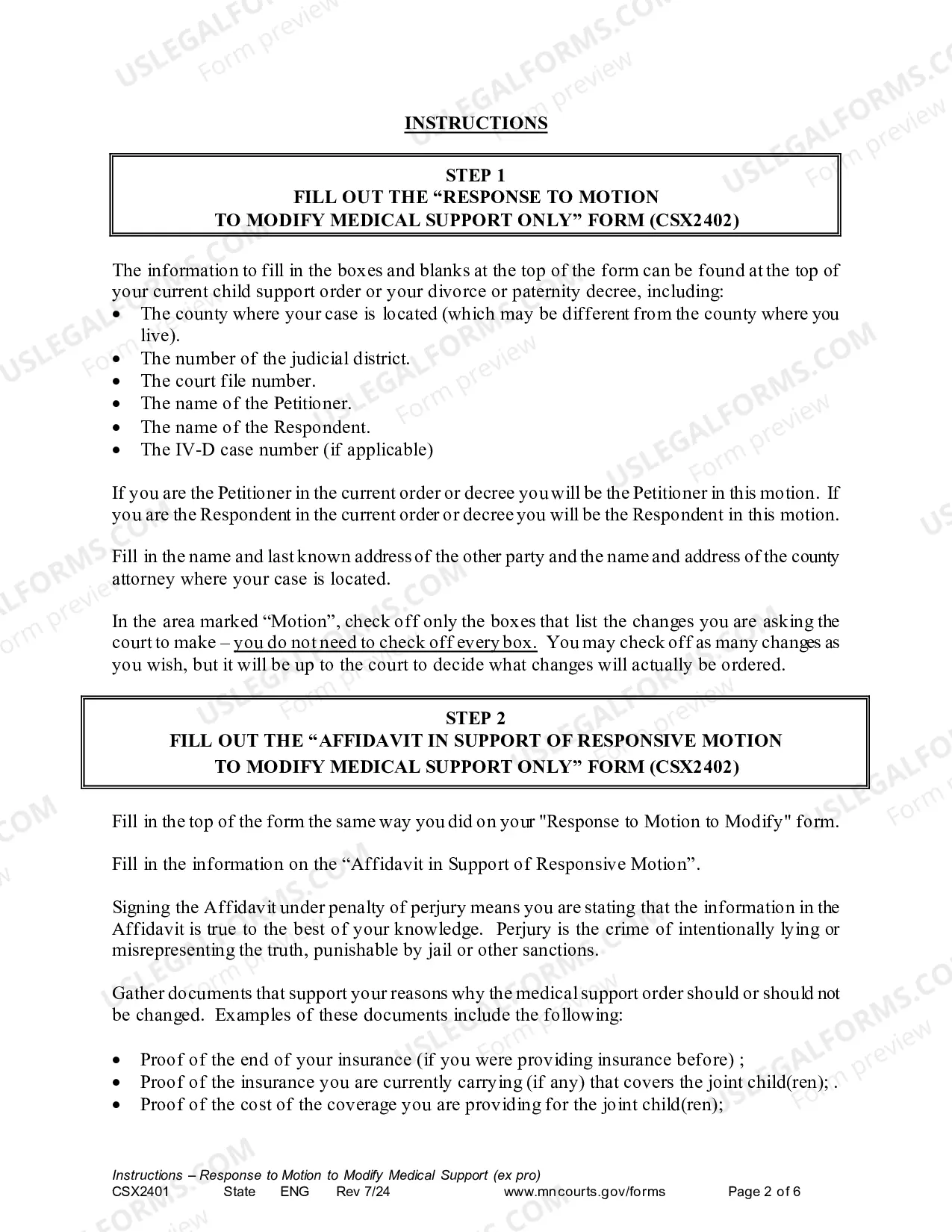 Preview Instructions - Responsive Motion to Modify Medical Support Only (Expedited Procedd)