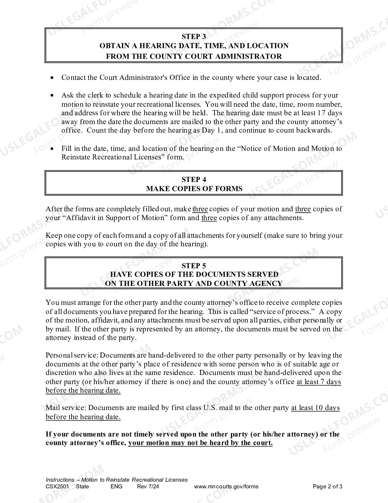 Preview Instructions for Motion to Reinstate Recreational Licenses
