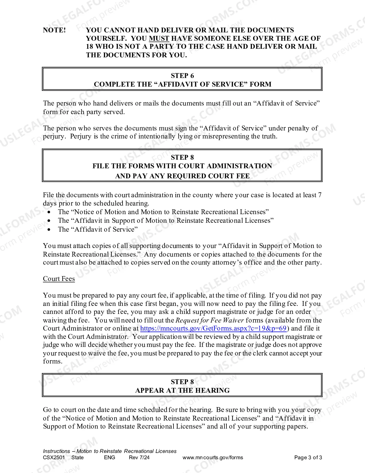 Preview Instructions for Motion to Reinstate Recreational Licenses