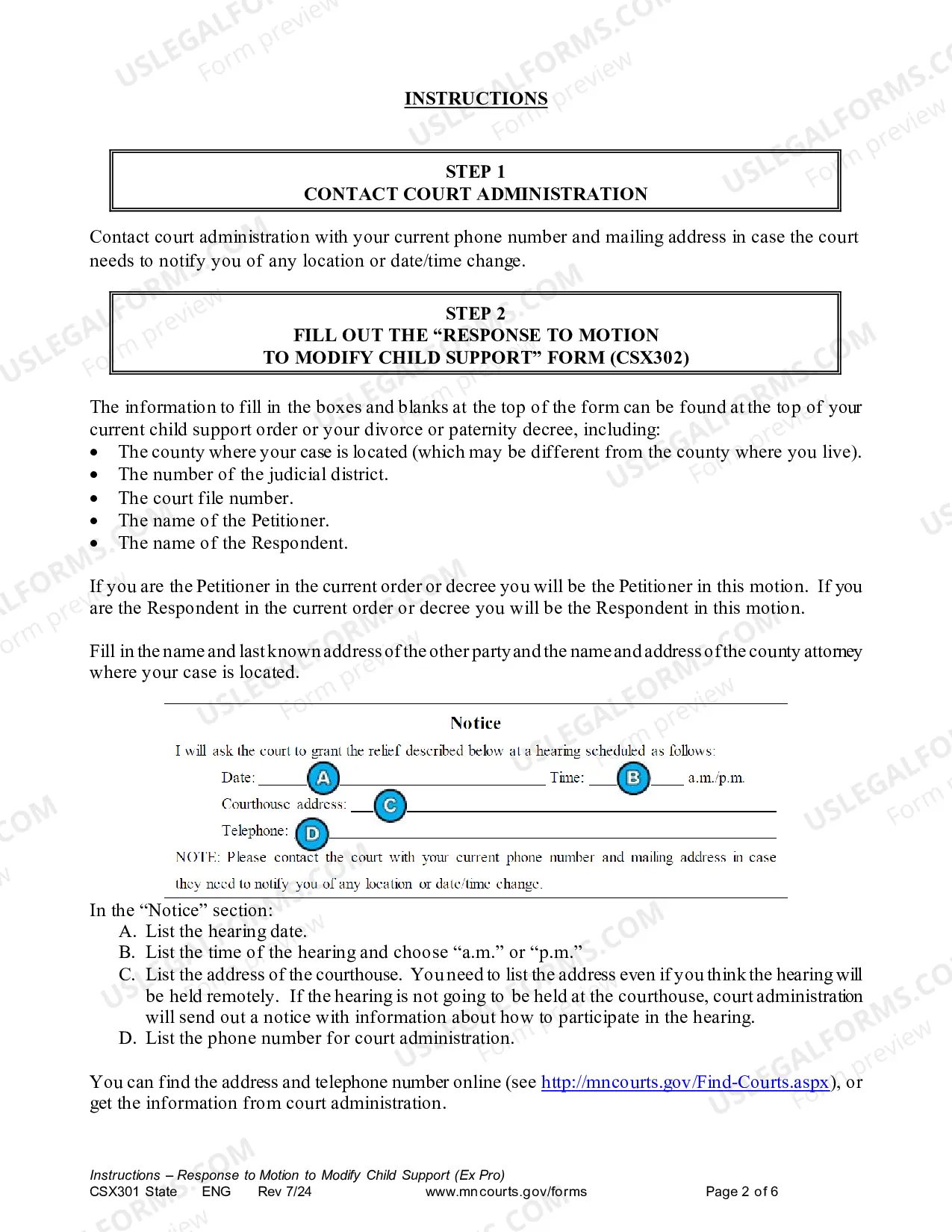 Preview Instructions - Response to Motion to Modify Support