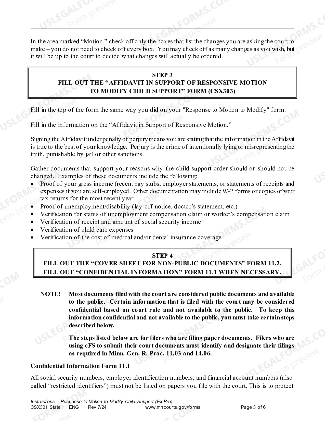 Preview Instructions - Response to Motion to Modify Support