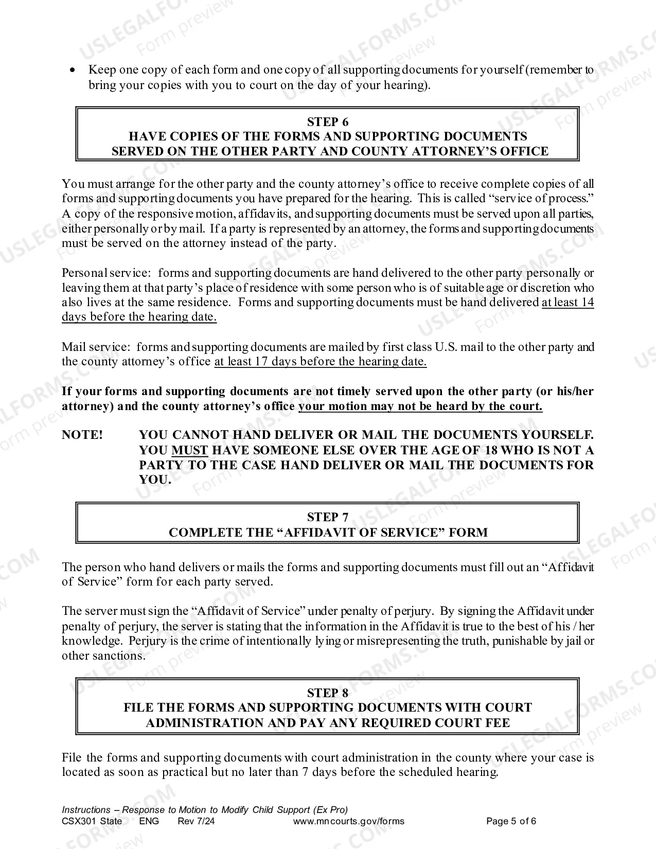 Preview Instructions - Response to Motion to Modify Support