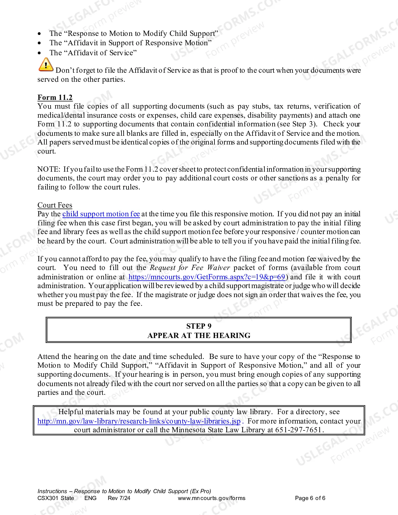 Preview Instructions - Response to Motion to Modify Support