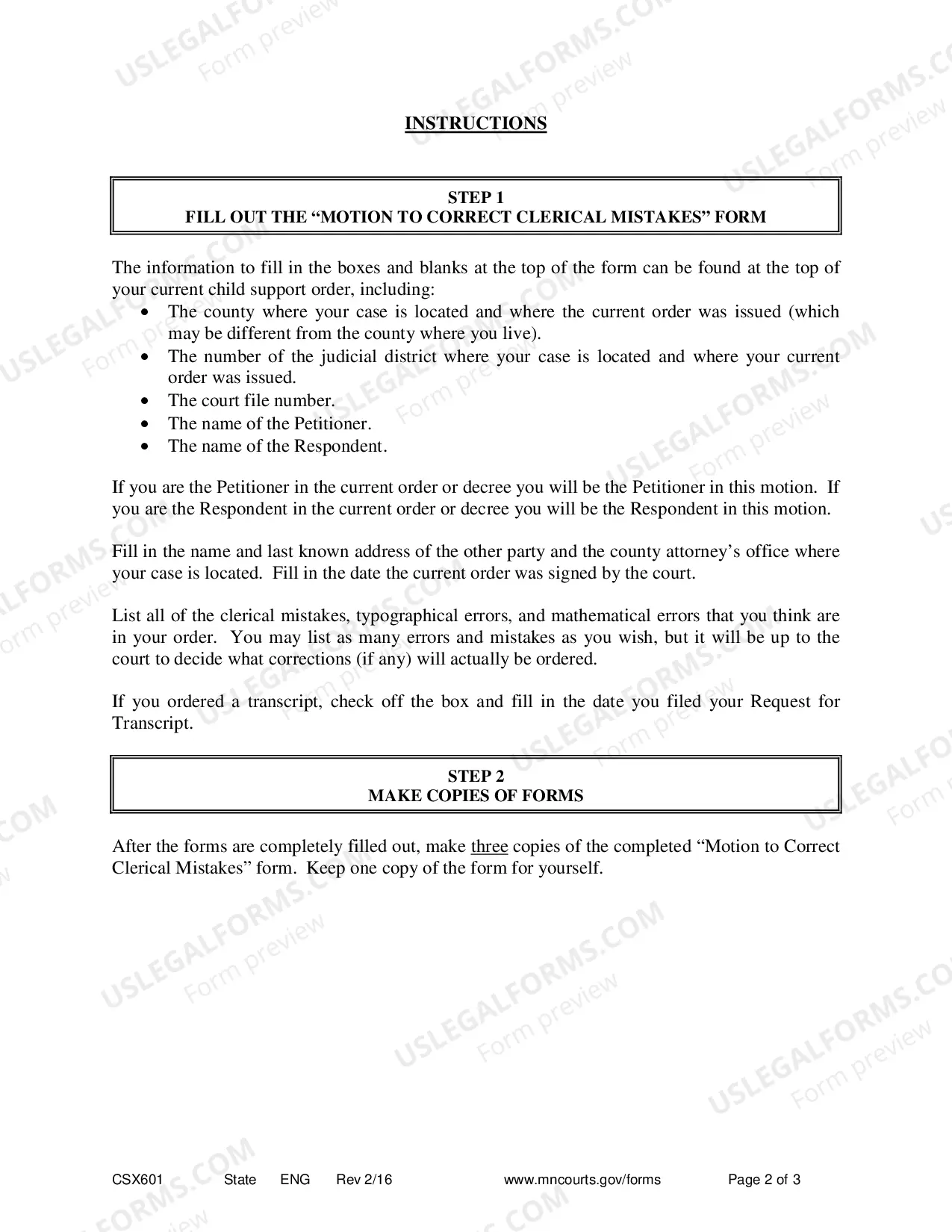 Preview Instructions - Motion to Correct Clerical Mistakes