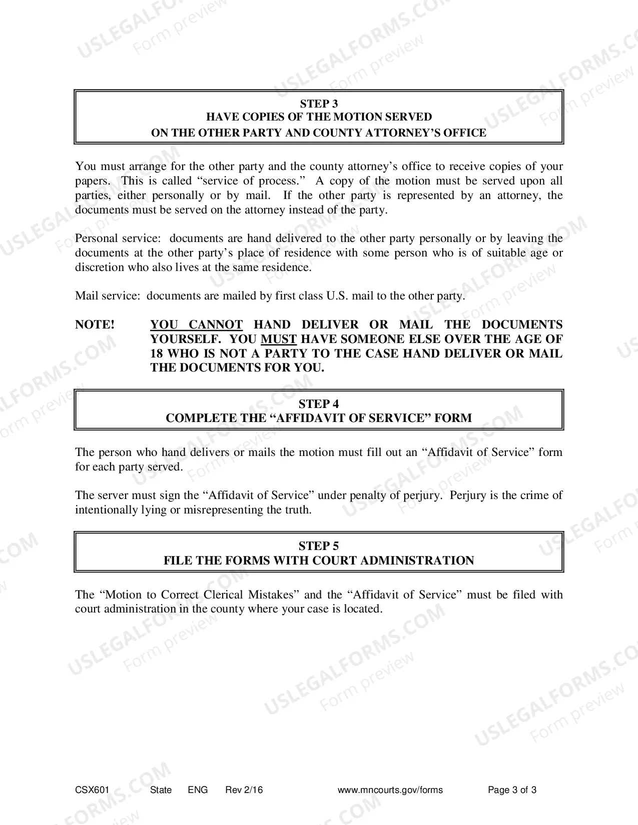 Preview Instructions - Motion to Correct Clerical Mistakes