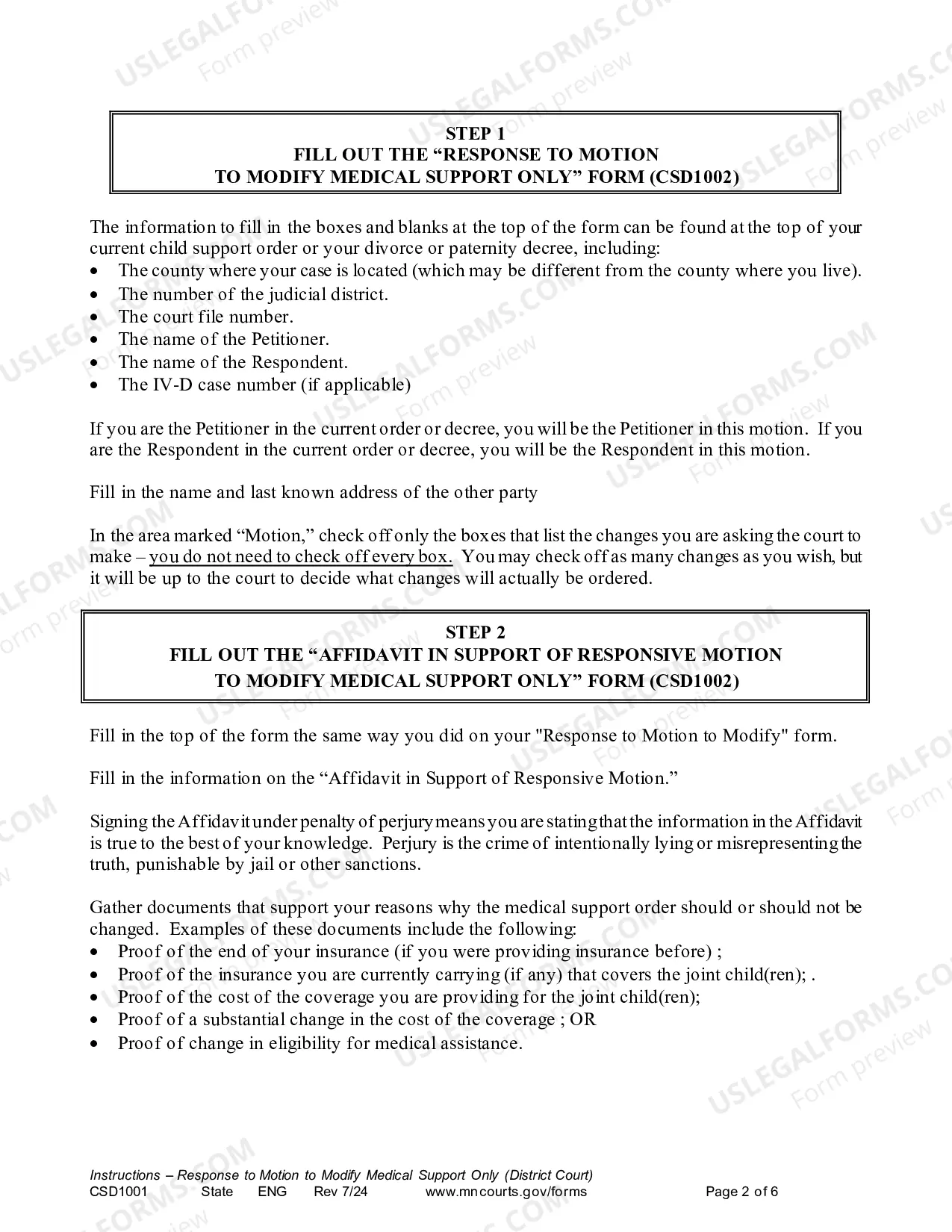 Preview Instruction - Responsive Motion to Modify Medical Support Only (District Court)