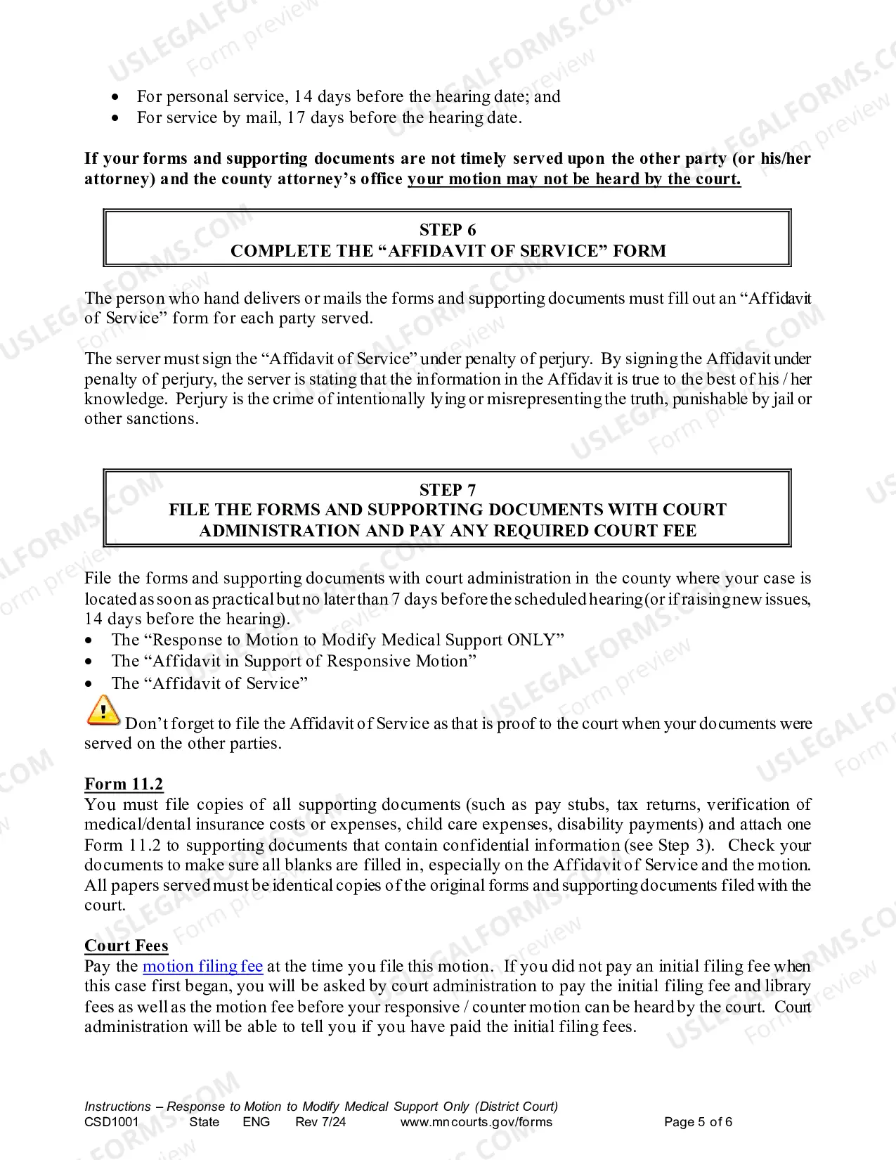 Preview Instruction - Responsive Motion to Modify Medical Support Only (District Court)