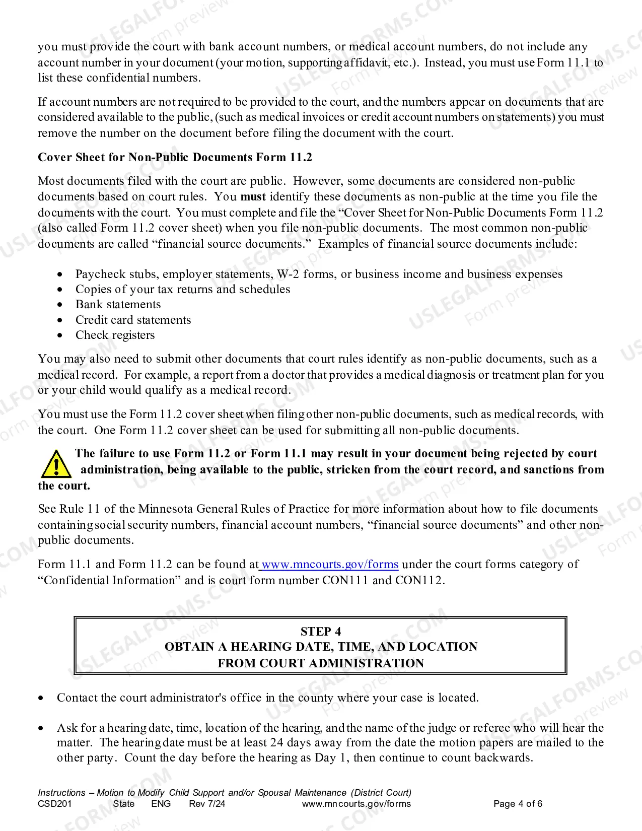 Preview Instructions - Motion to Modify Child Support and/or Spousal Maintenance