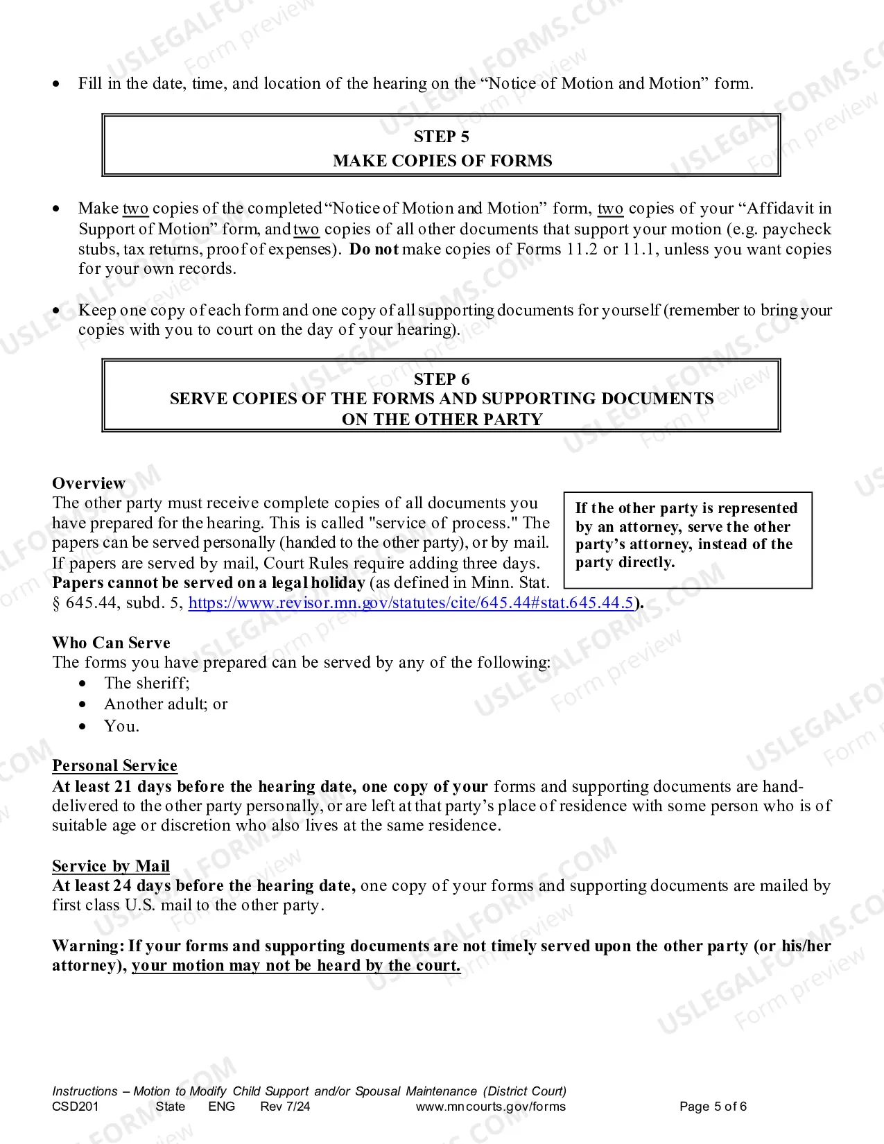Preview Instructions - Motion to Modify Child Support and/or Spousal Maintenance