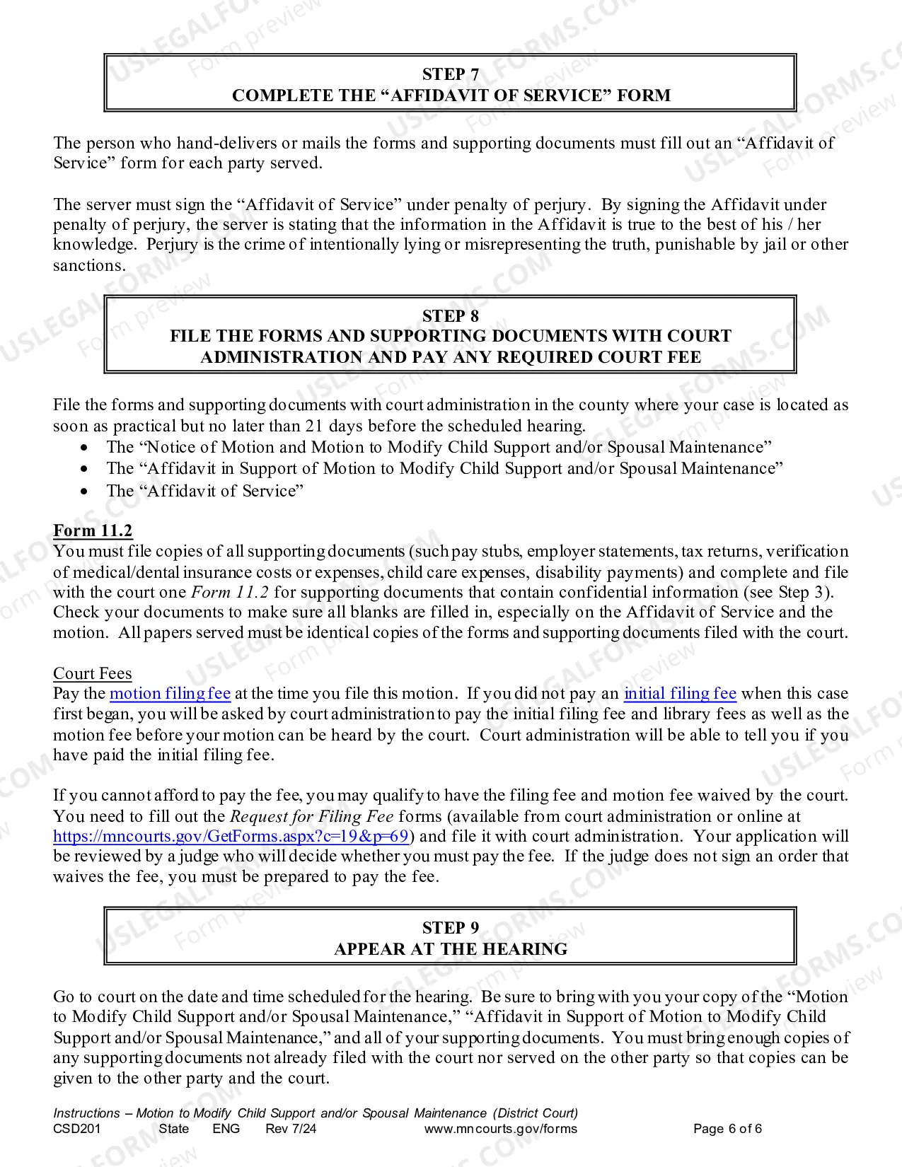 Preview Instructions - Motion to Modify Child Support and/or Spousal Maintenance