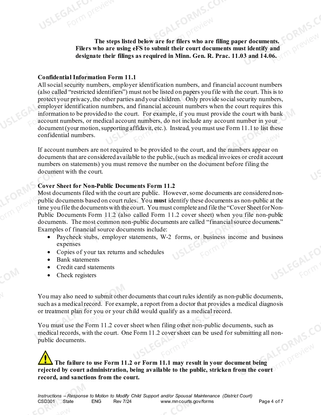 Preview Instructions - Response to Motion to Modify Child Support and/or Spousal Maintenance