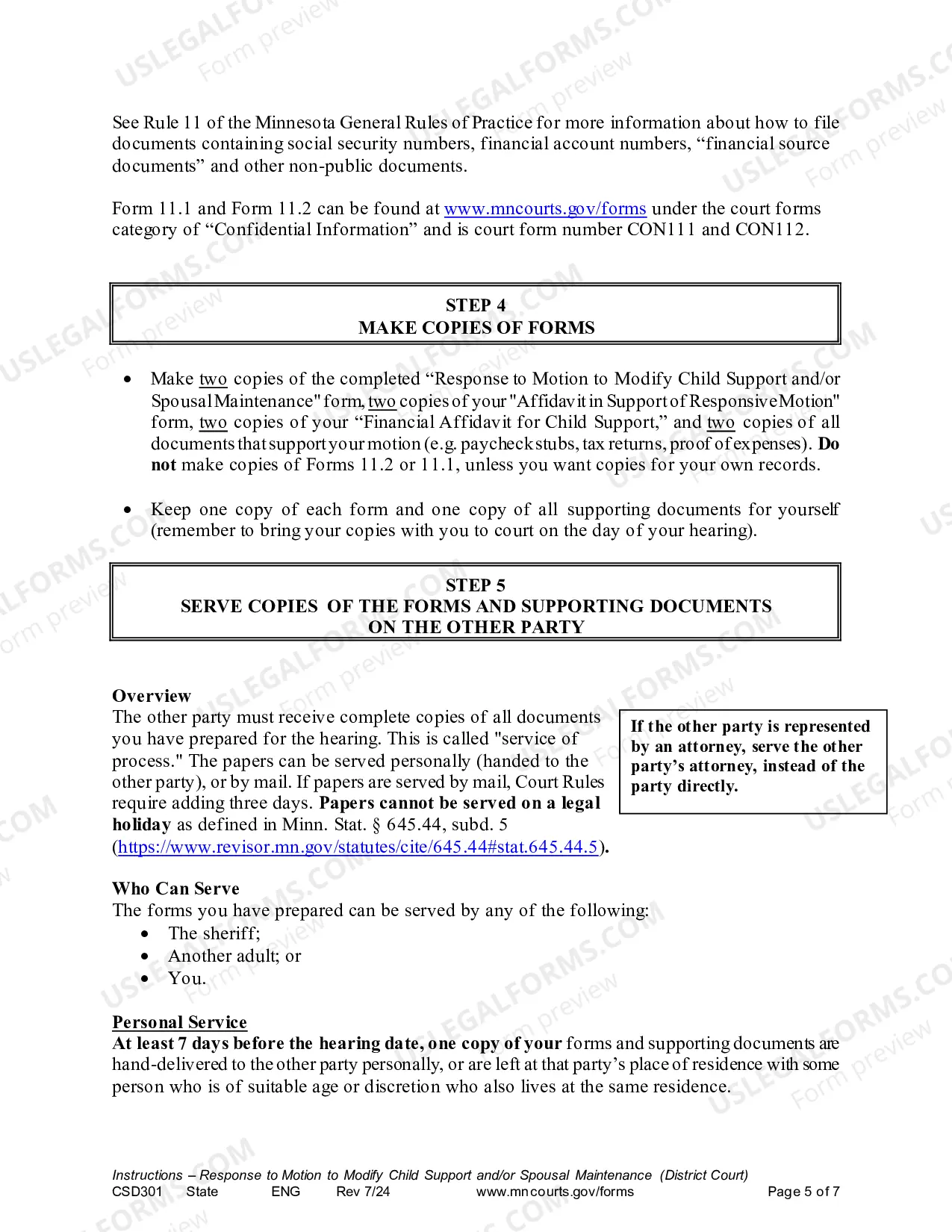 Preview Instructions - Response to Motion to Modify Child Support and/or Spousal Maintenance