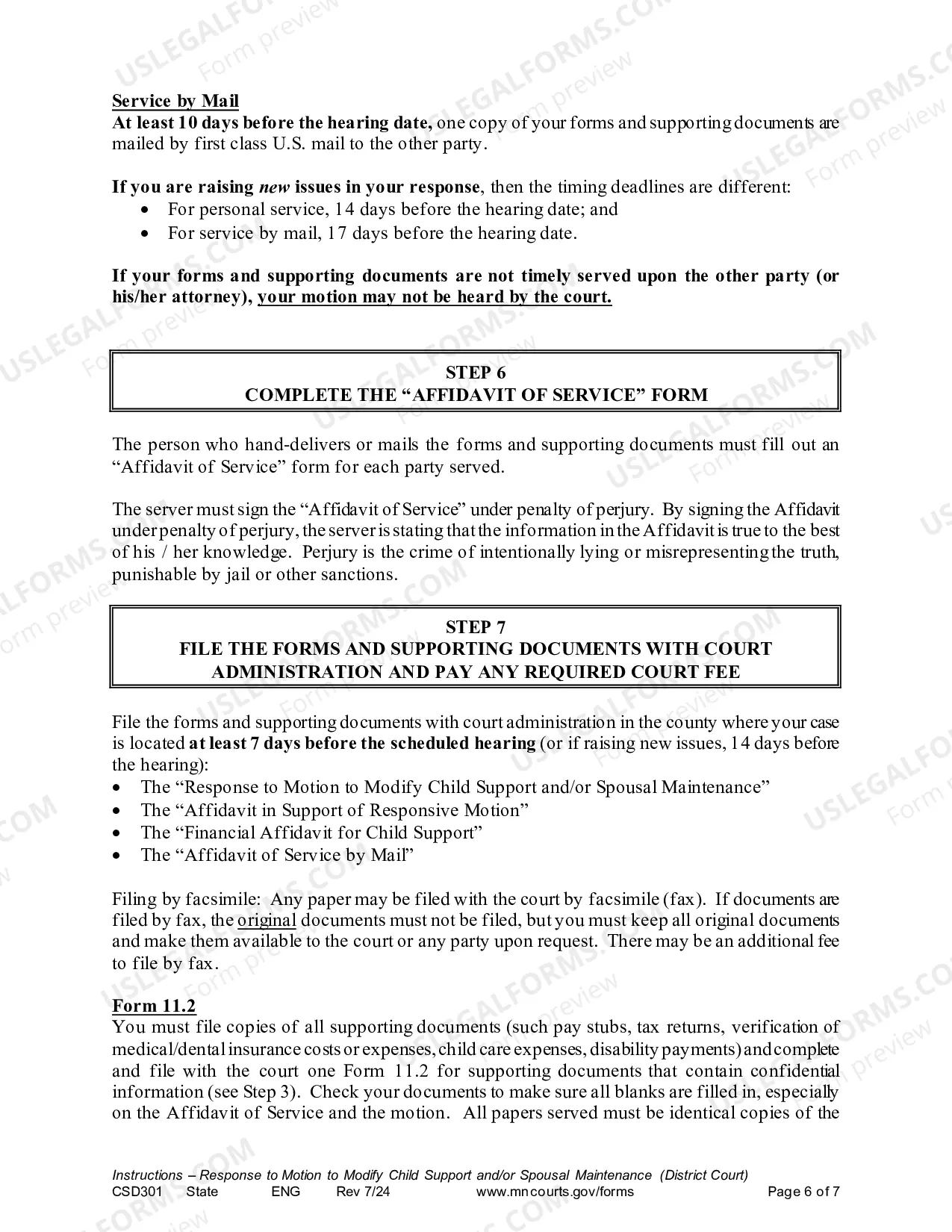 Preview Instructions - Response to Motion to Modify Child Support and/or Spousal Maintenance