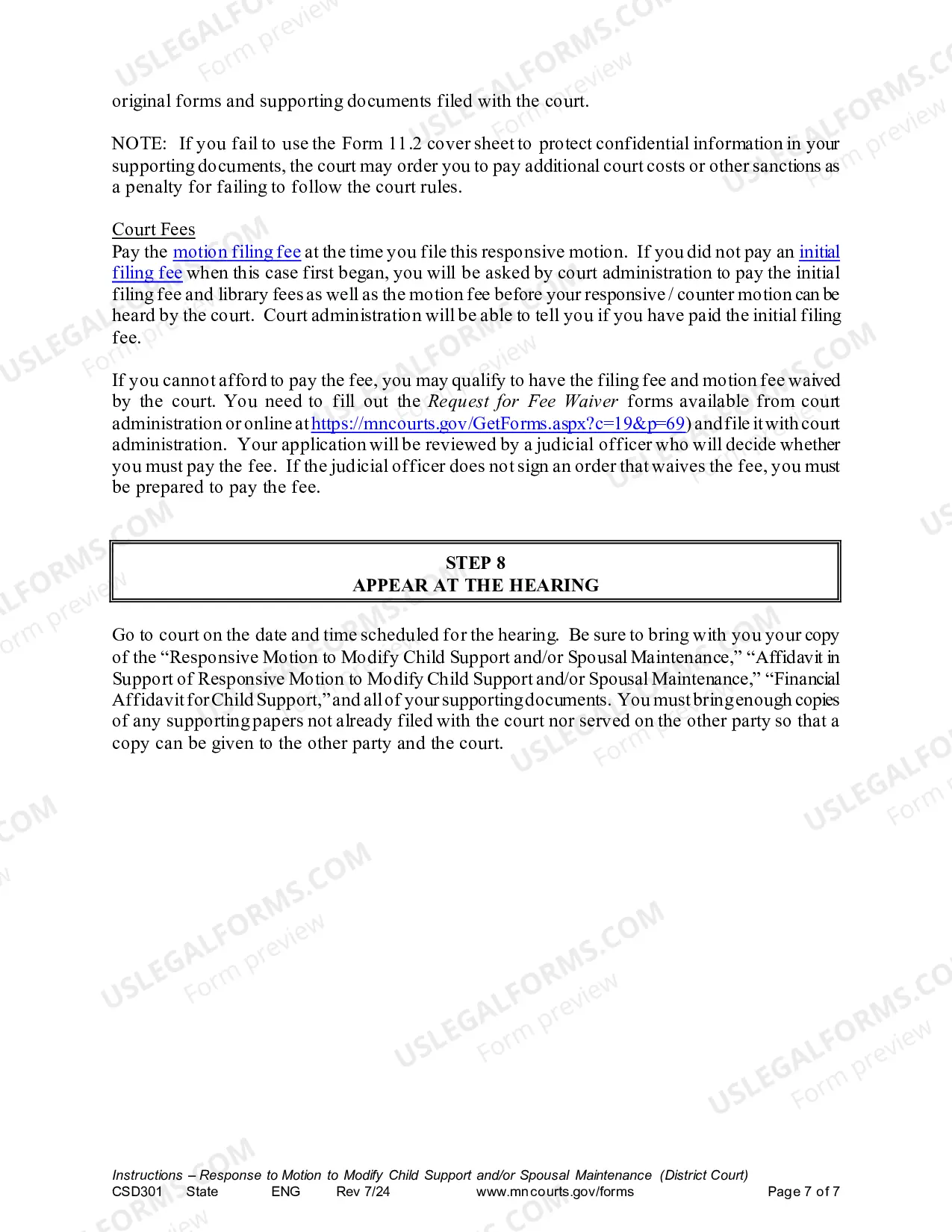 Preview Instructions - Response to Motion to Modify Child Support and/or Spousal Maintenance