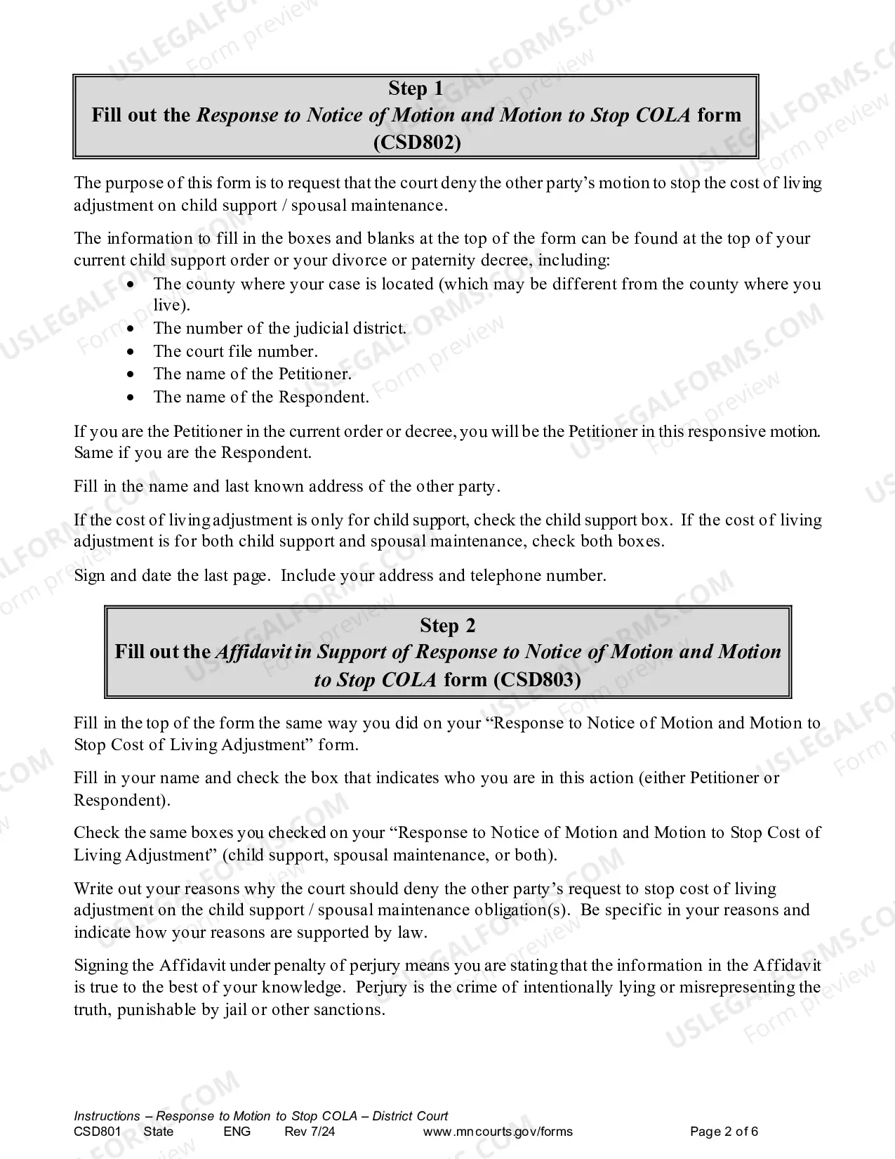 Preview Instructions - Response to Notice of Motion and Motion to Stop COLA