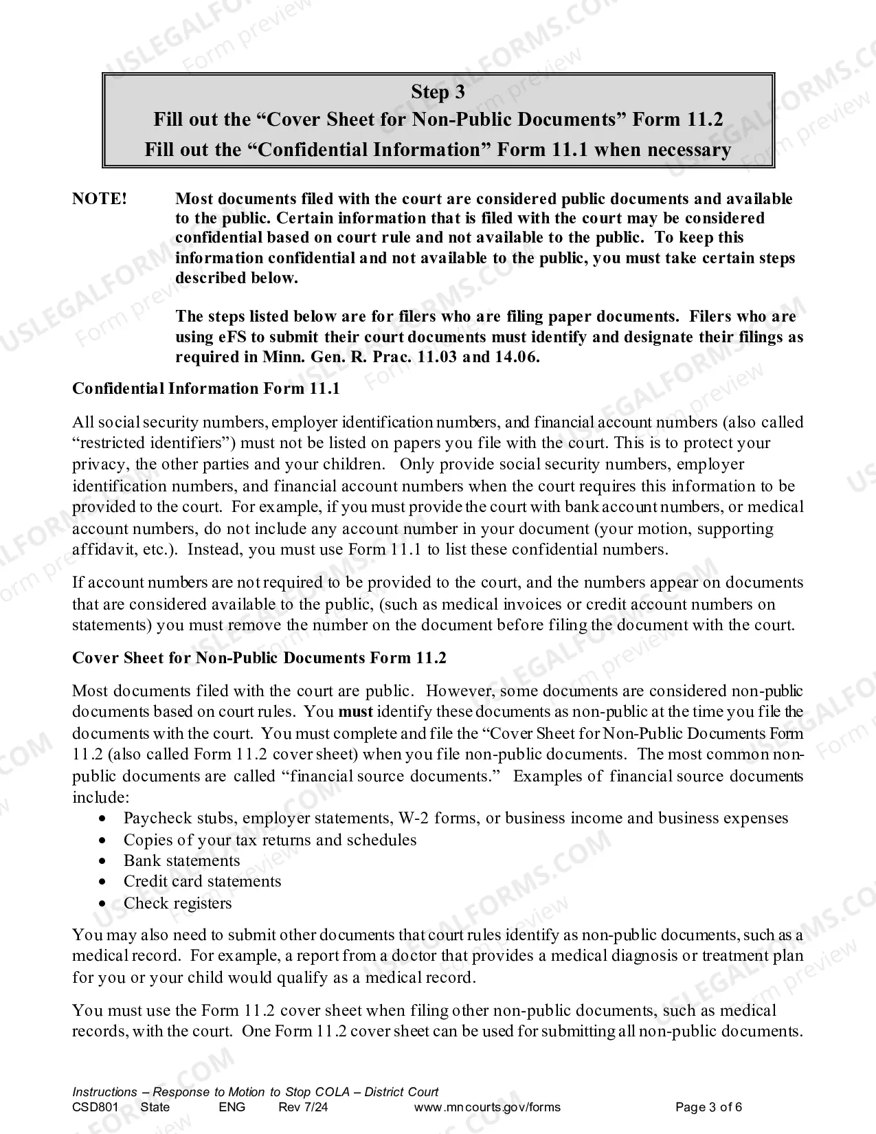 Preview Instructions - Response to Notice of Motion and Motion to Stop COLA
