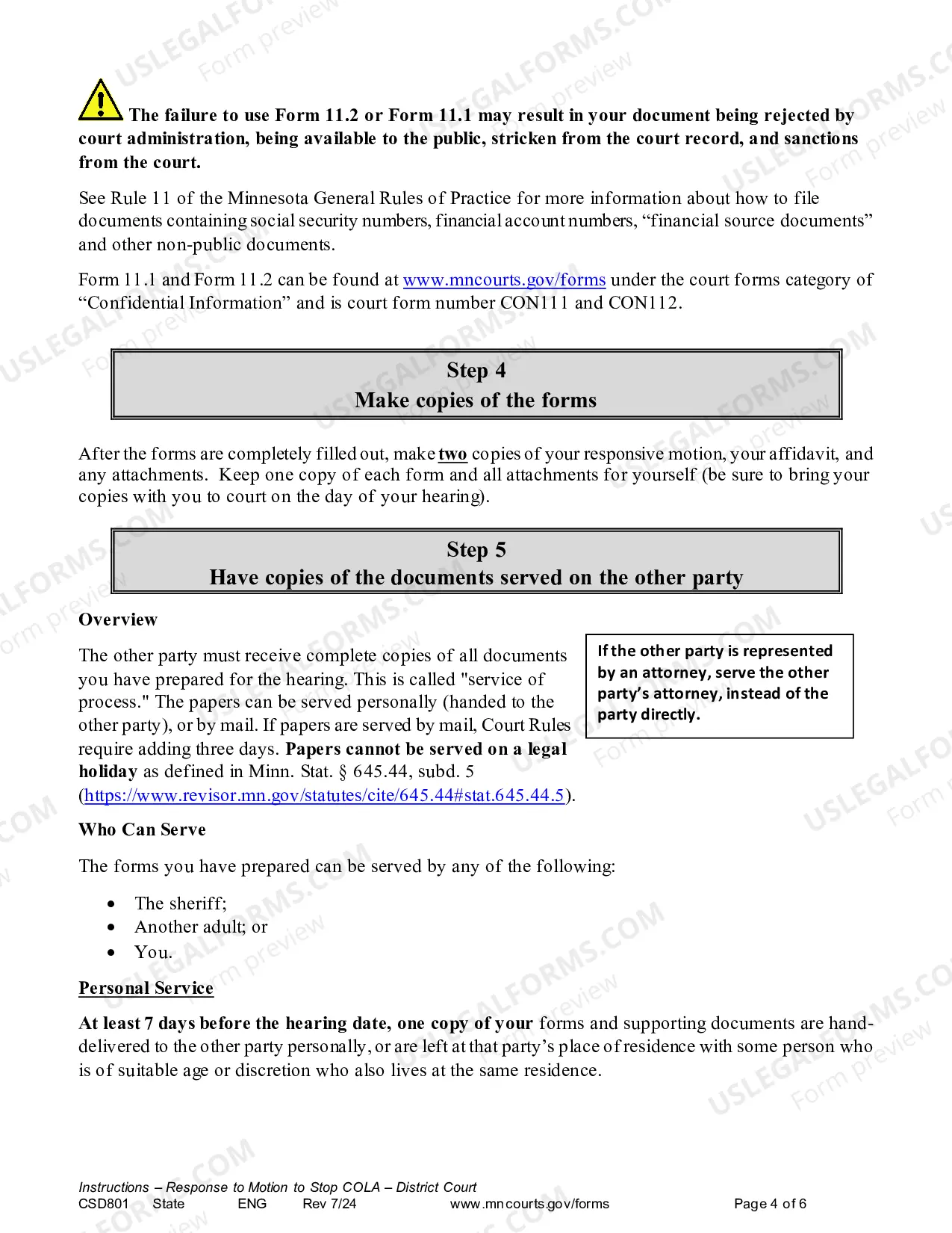 Preview Instructions - Response to Notice of Motion and Motion to Stop COLA