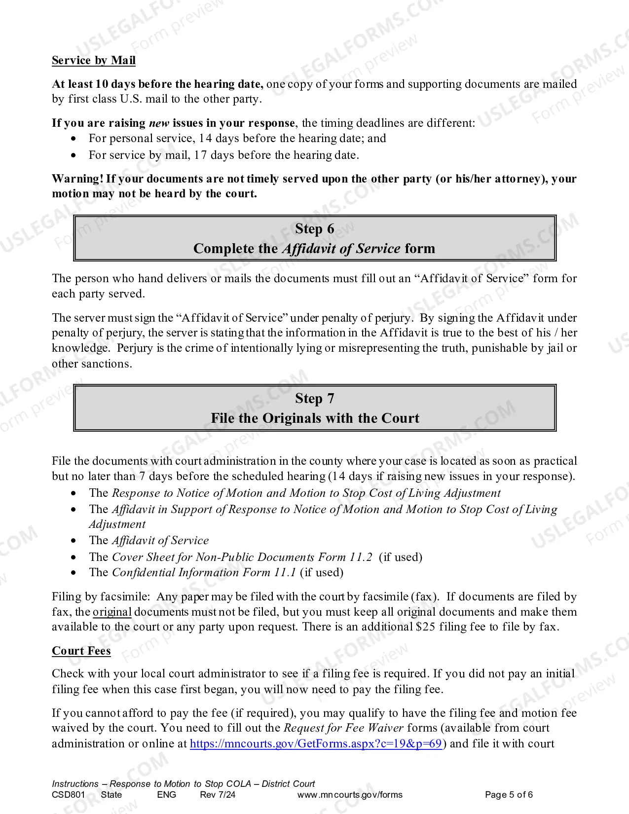 Preview Instructions - Response to Notice of Motion and Motion to Stop COLA
