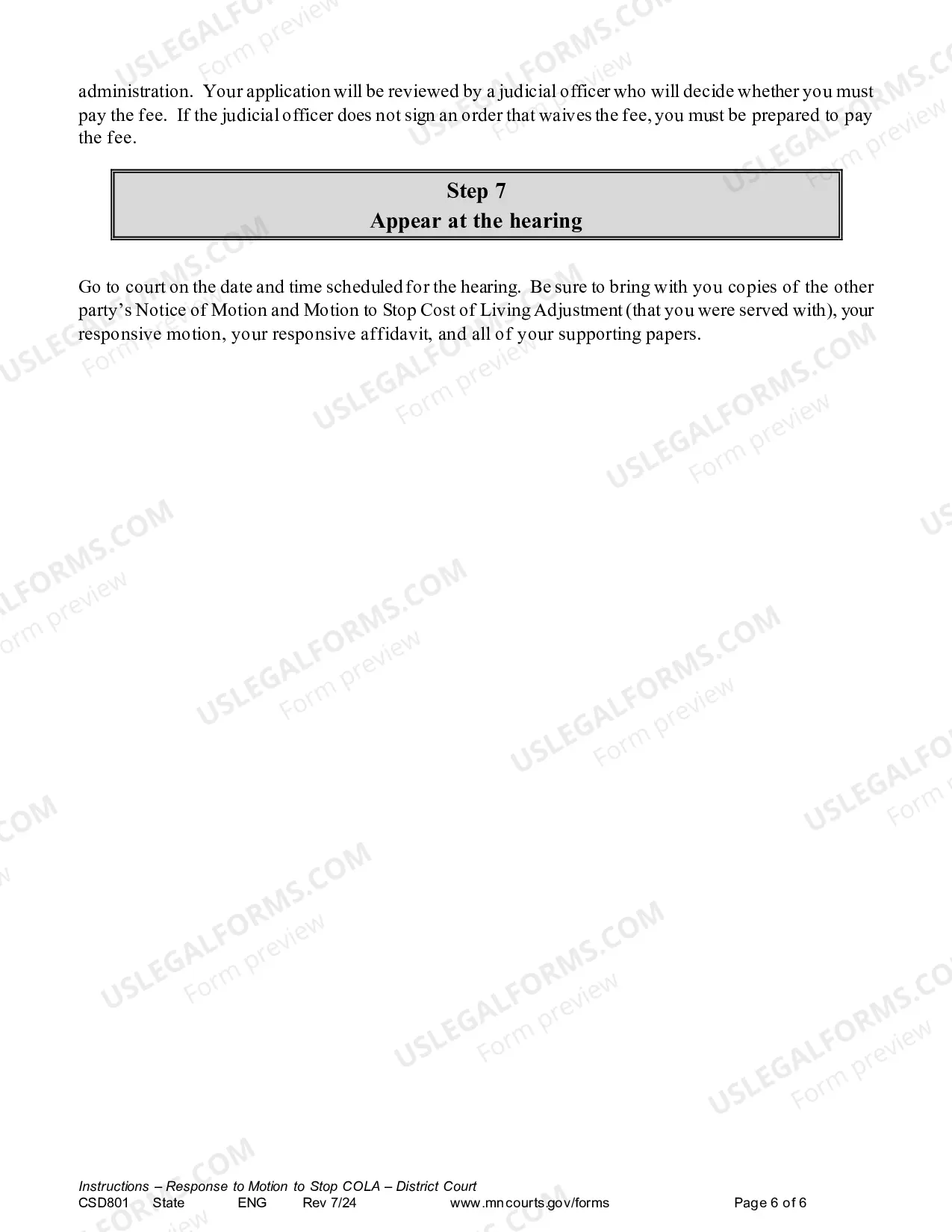 Preview Instructions - Response to Notice of Motion and Motion to Stop COLA