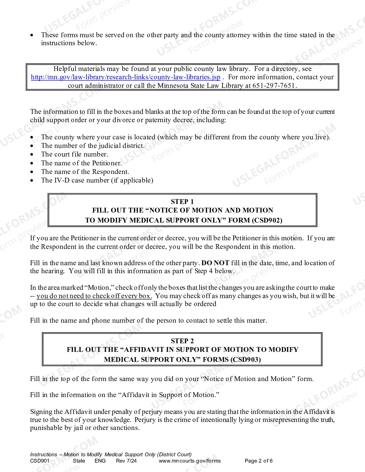 Preview Instruction - Motion to Modify Medical Support Only (District Court)
