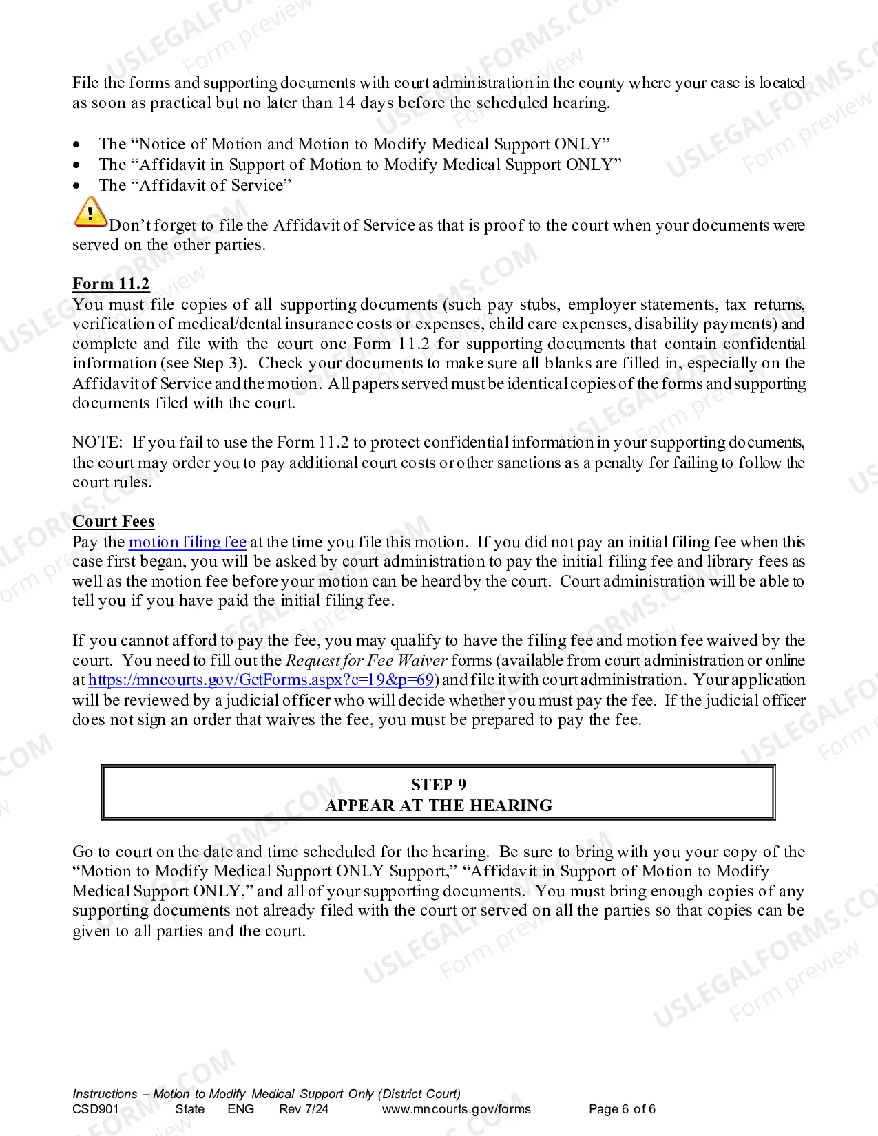 Preview Instruction - Motion to Modify Medical Support Only (District Court)
