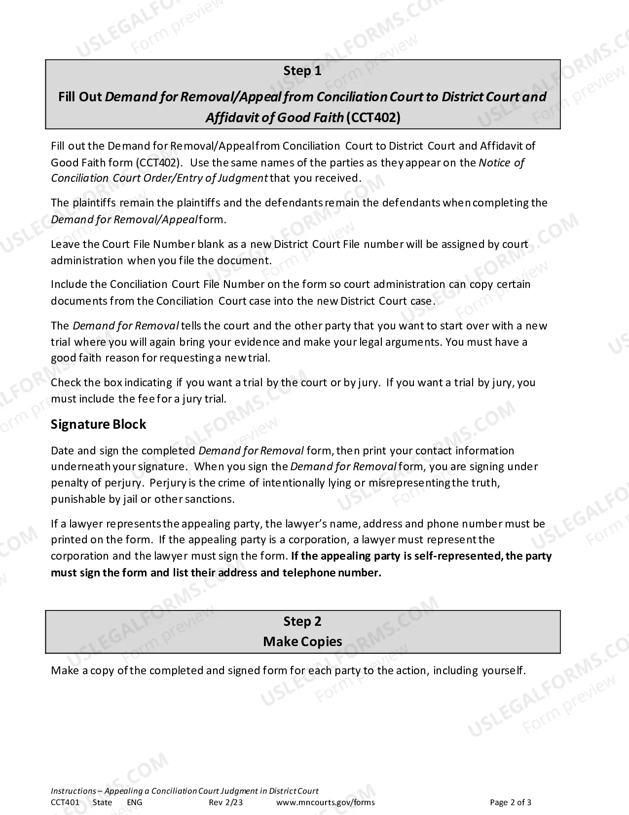 Preview Instructions - Demand for Removal