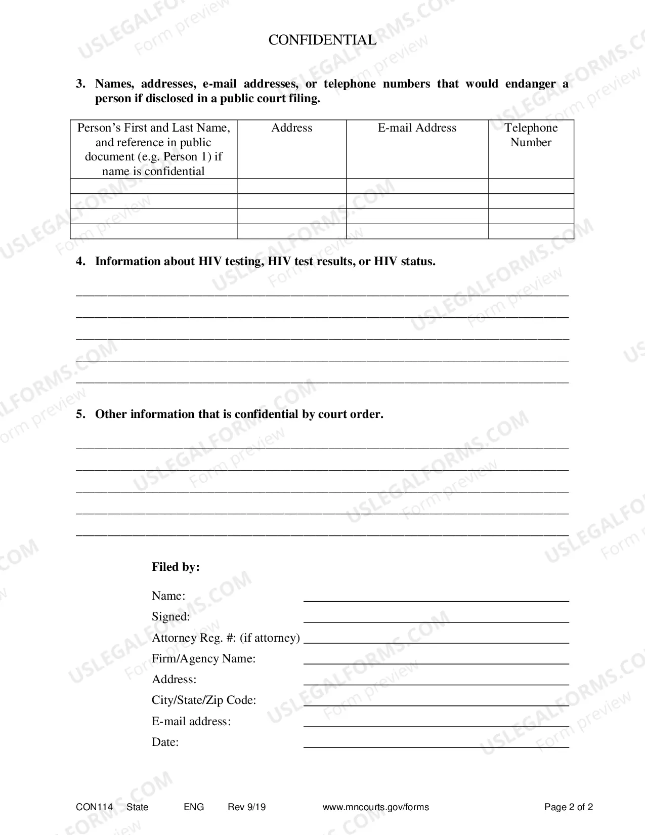 Preview Confidential Information Form - CHIPS (Form 11.4)