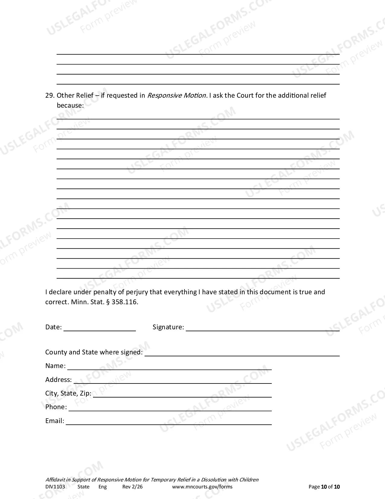 Preview Affidavit In Support of Responsive Motion For Temporary Relief With Children