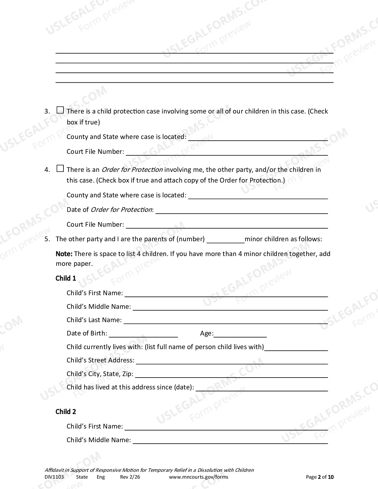 Preview Affidavit In Support of Responsive Motion For Temporary Relief With Children