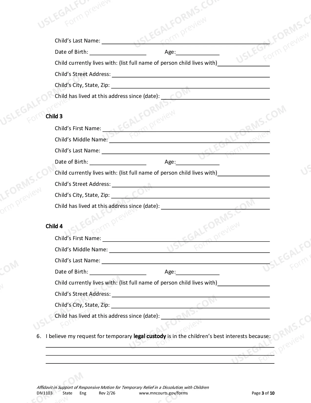 Preview Affidavit In Support of Responsive Motion For Temporary Relief With Children