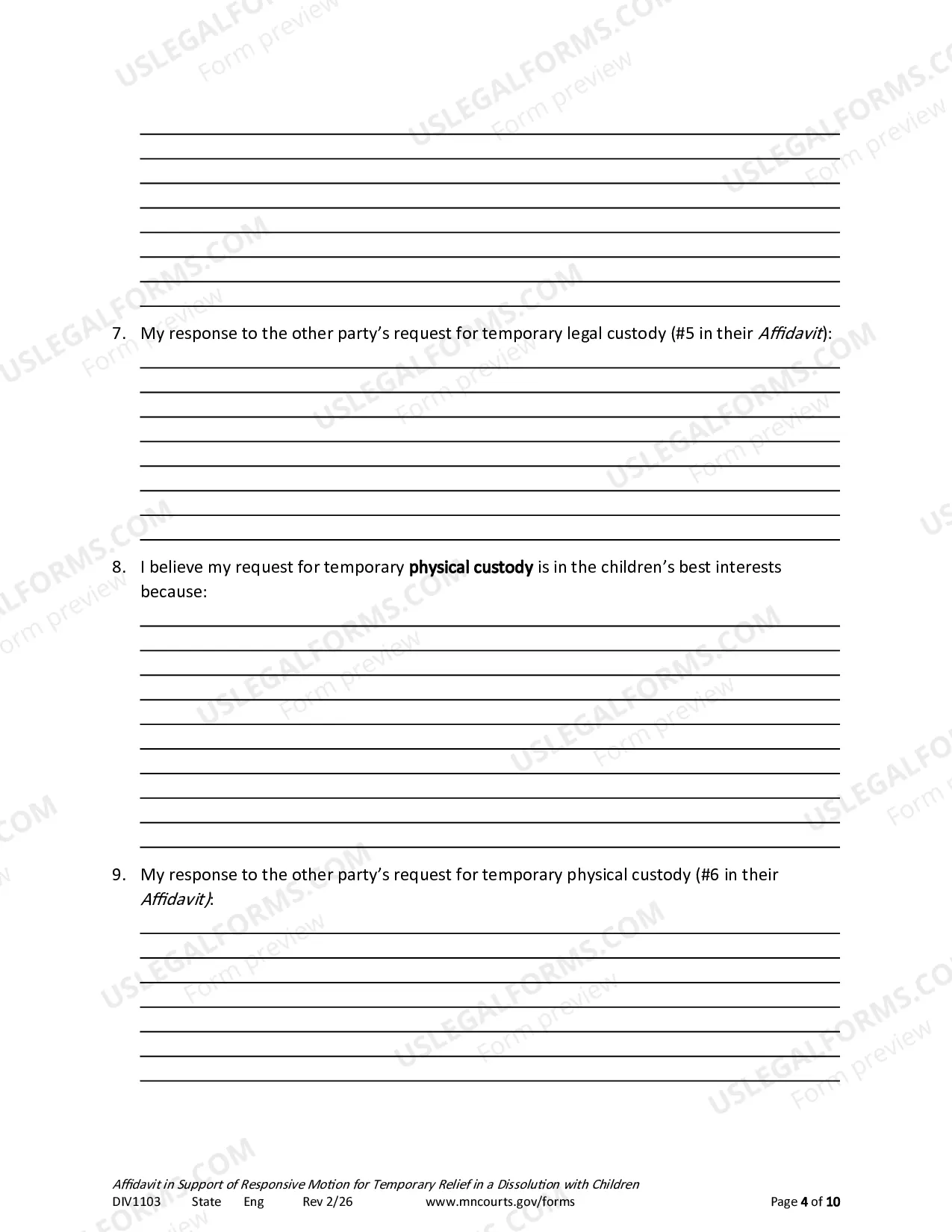 Preview Affidavit In Support of Responsive Motion For Temporary Relief With Children