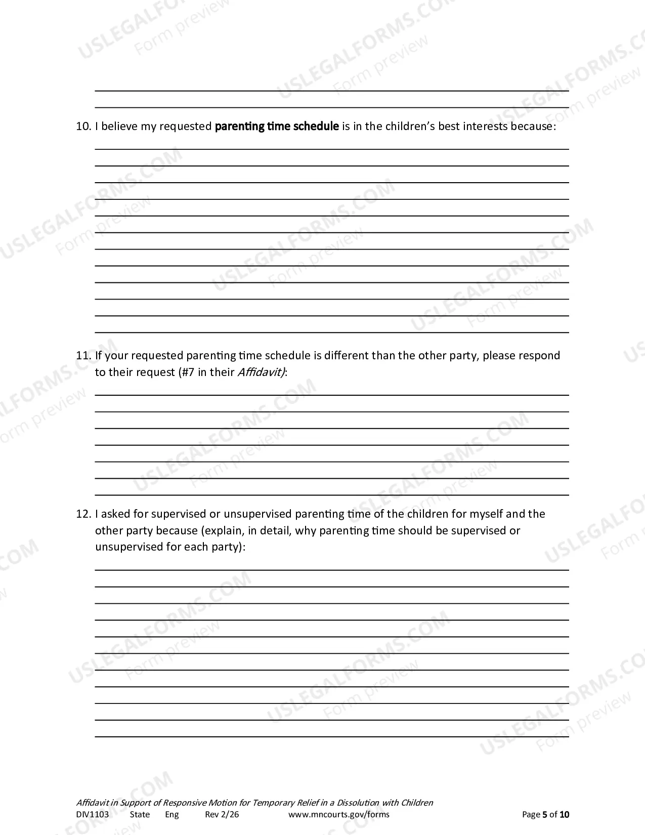 Preview Affidavit In Support of Responsive Motion For Temporary Relief With Children